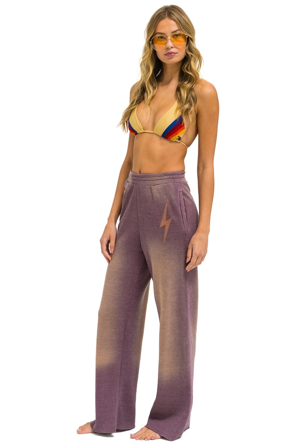 Retro BOLT STITCH WIDE LEG POCKET SWEATPANTS - FADED MOCHA