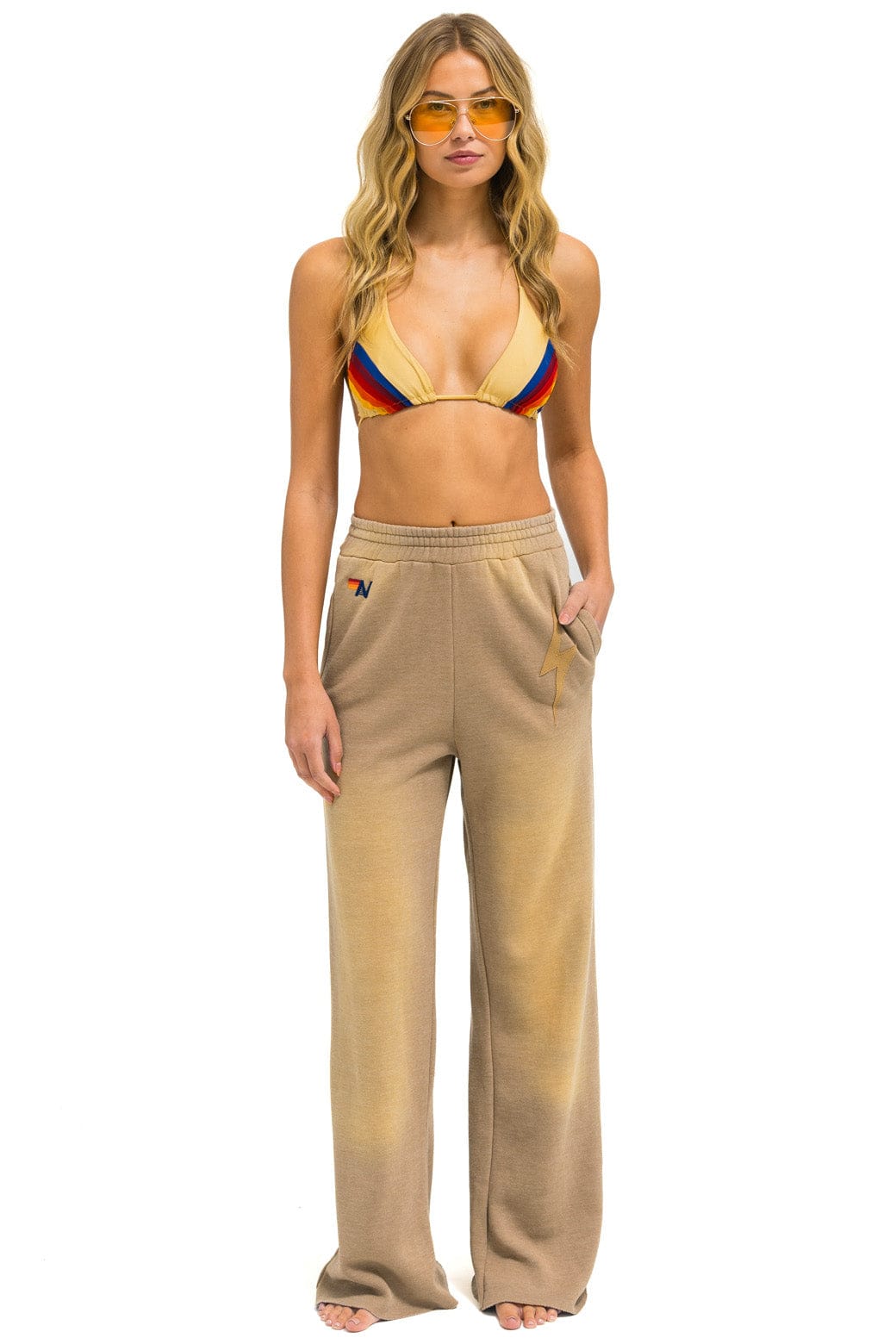 Retro BOLT STITCH WIDE LEG POCKET SWEATPANTS - FADED TAN
