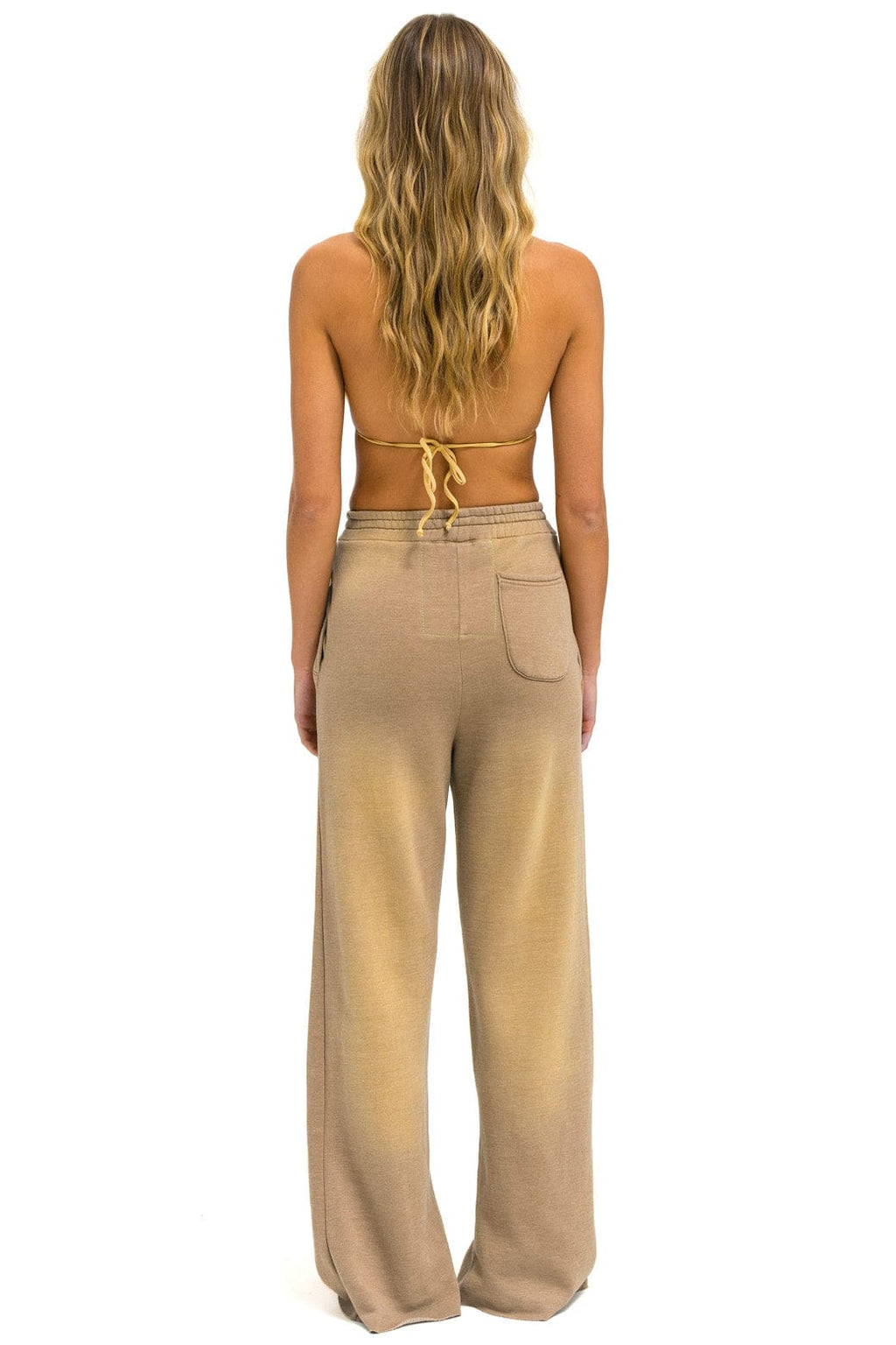 Retro BOLT STITCH WIDE LEG POCKET SWEATPANTS - FADED TAN