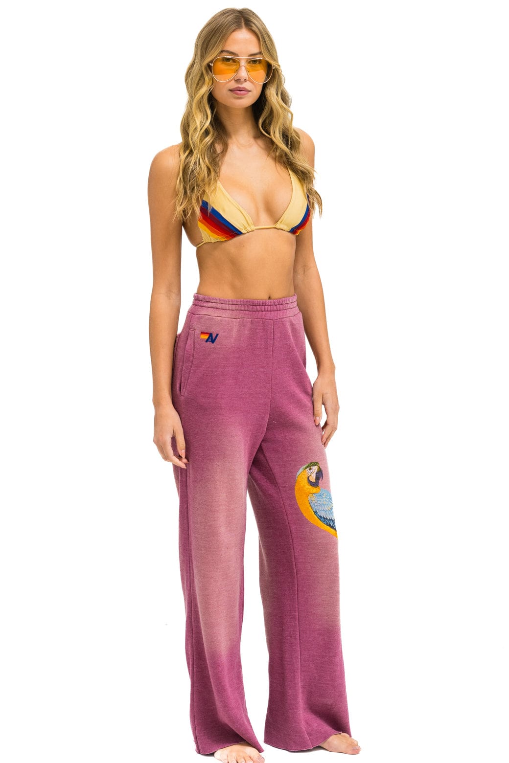 Retro PARROT WIDE LEG POCKET SWEATPANTS - FADED BERRY