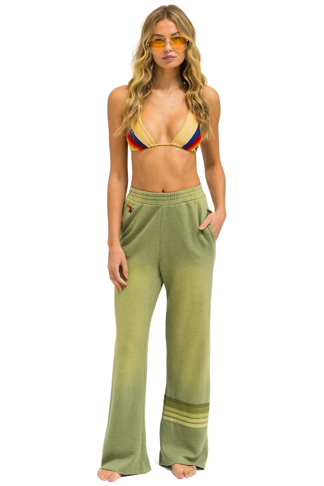 Retro RUGBY STITCH WIDE LEG POCKET SWEATPANTS - FADED ARMY