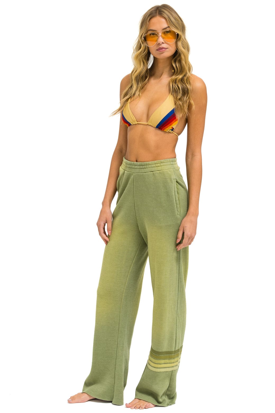 Retro RUGBY STITCH WIDE LEG POCKET SWEATPANTS - FADED ARMY