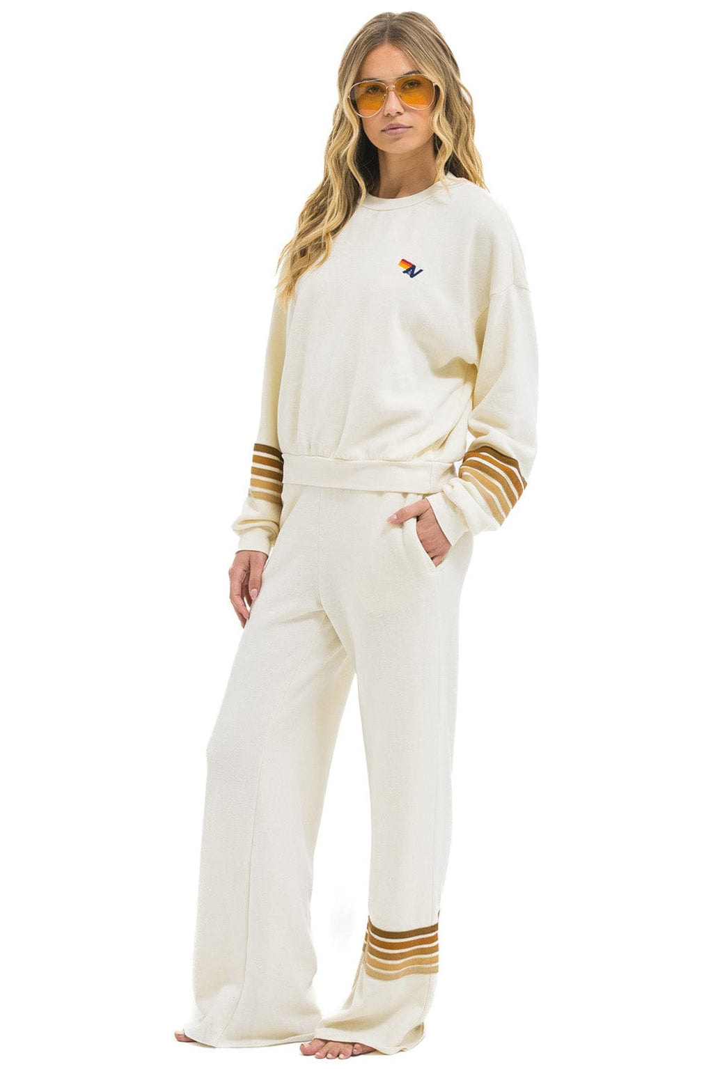 Retro RUGBY STITCH 2 RELAXED CREW SWEATSHIRT - VINTAGE WHITE BROWN