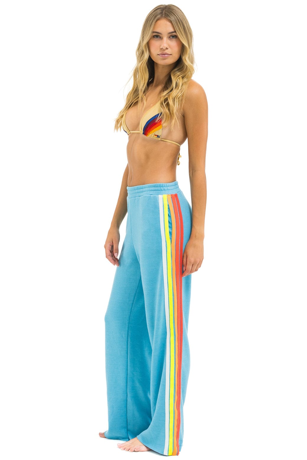 Retro 5 STRIPE WIDE LEG POCKET SWEATPANTS - AQUA WHITE NEON