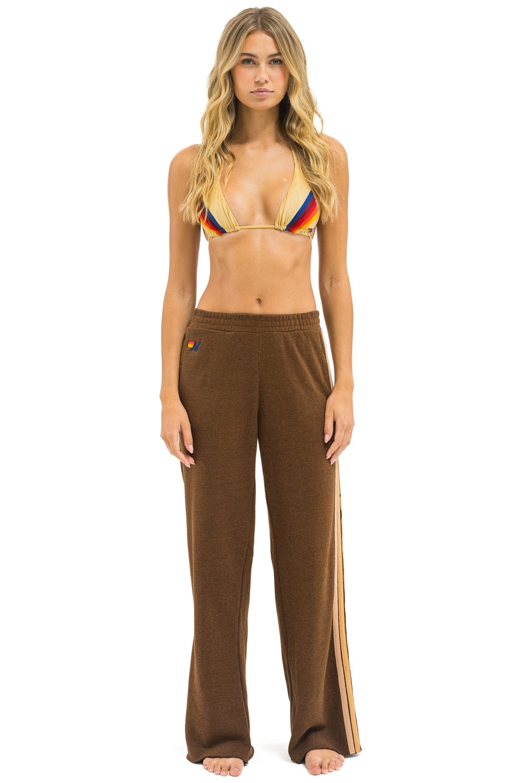 Retro 5 STRIPE WIDE LEG POCKET SWEATPANTS - CHOCOLATE ESPRESSO
