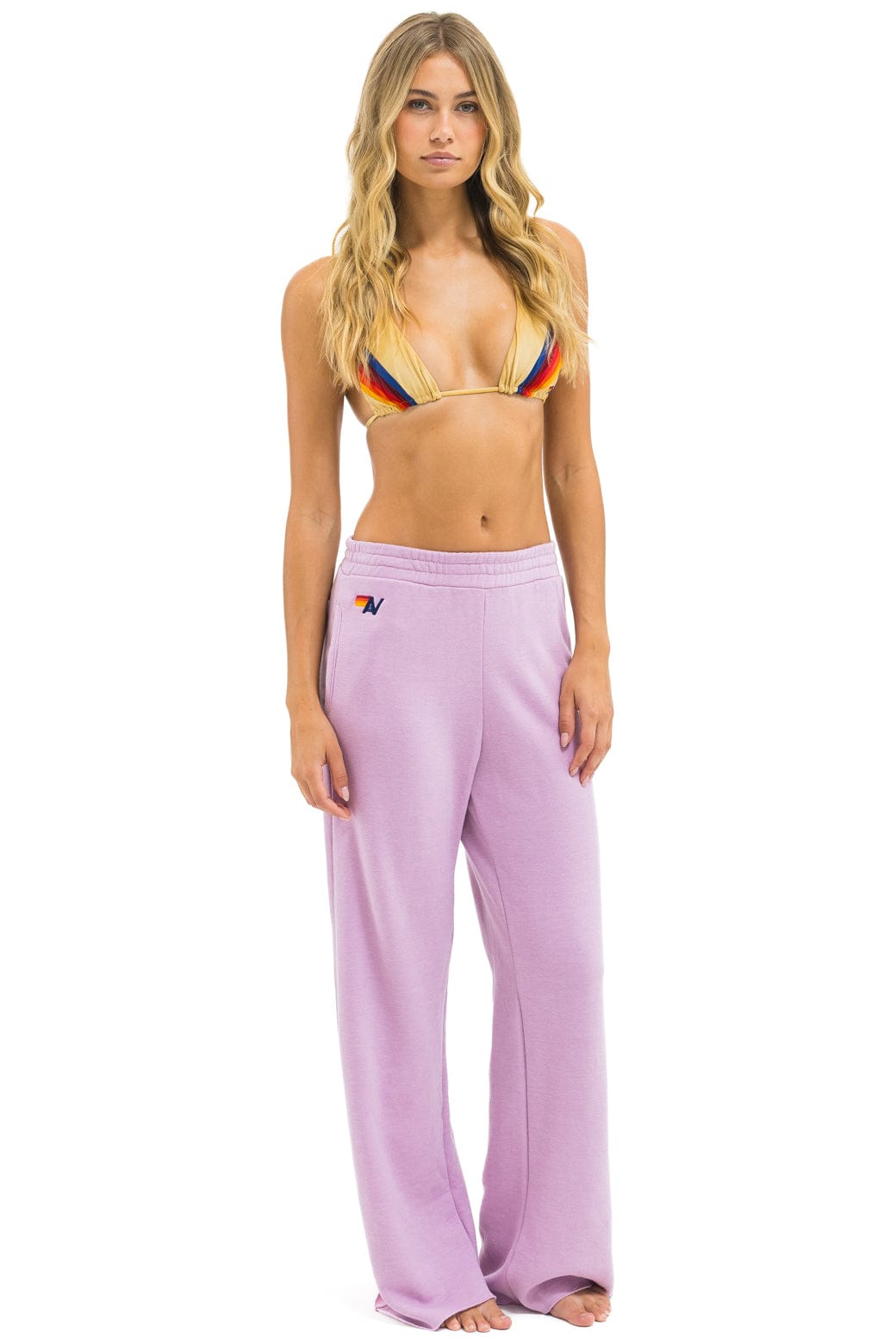 Retro 5 STRIPE WIDE LEG POCKET SWEATPANTS - MAUVE WHITE NEON