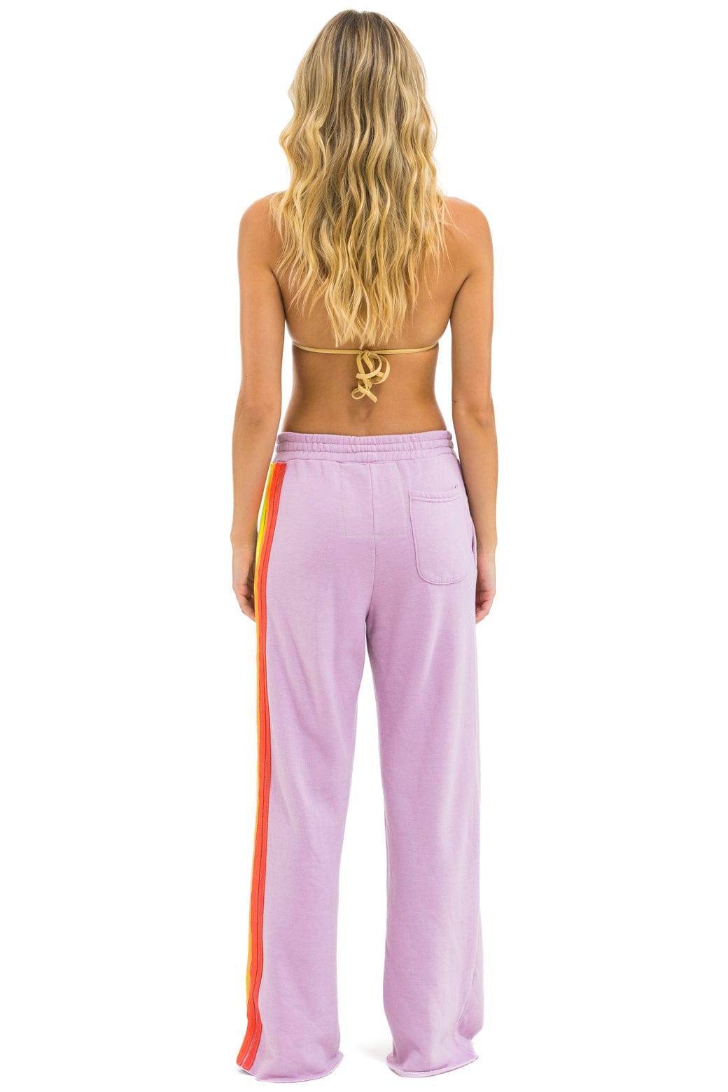 Retro 5 STRIPE WIDE LEG POCKET SWEATPANTS - MAUVE WHITE NEON