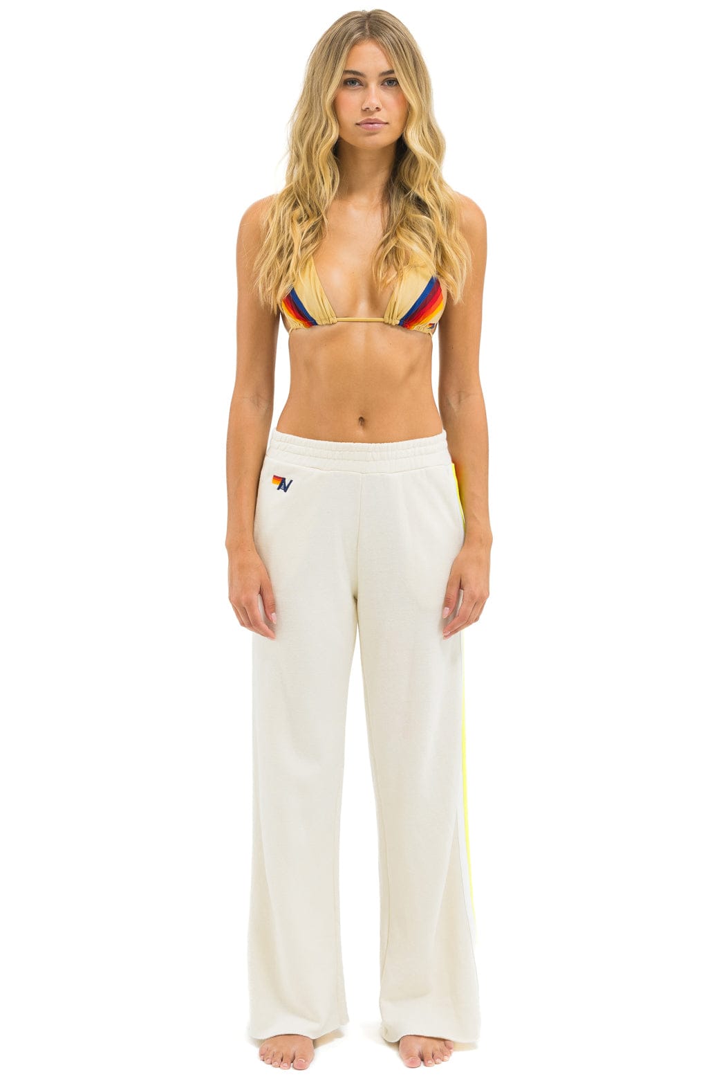 Retro 5 STRIPE WIDE LEG POCKET SWEATPANTS - VINTAGE WHITE WHITE NEON