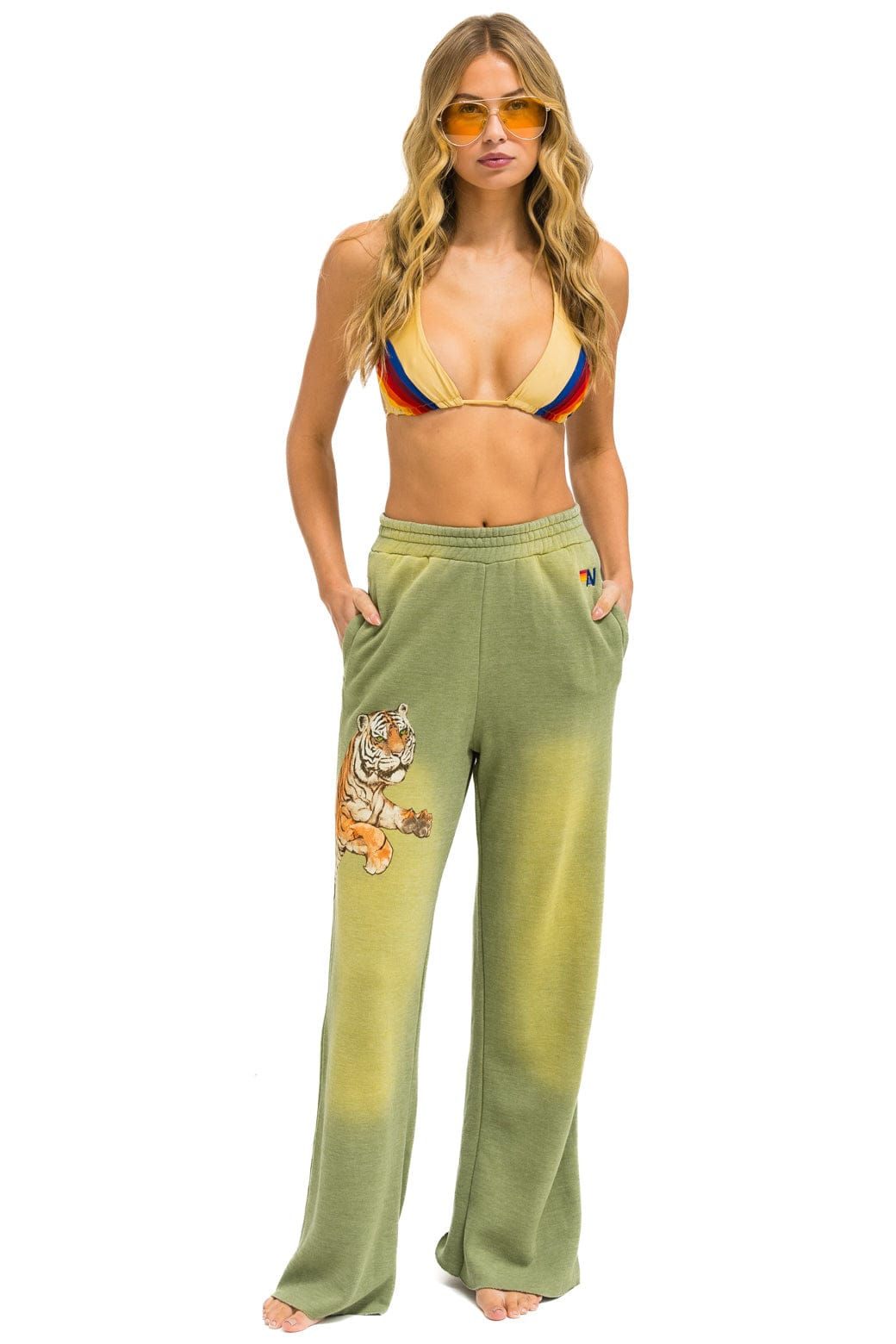 Retro TIGER WIDE LEG POCKET SWEATPANTS - FADED ARMY
