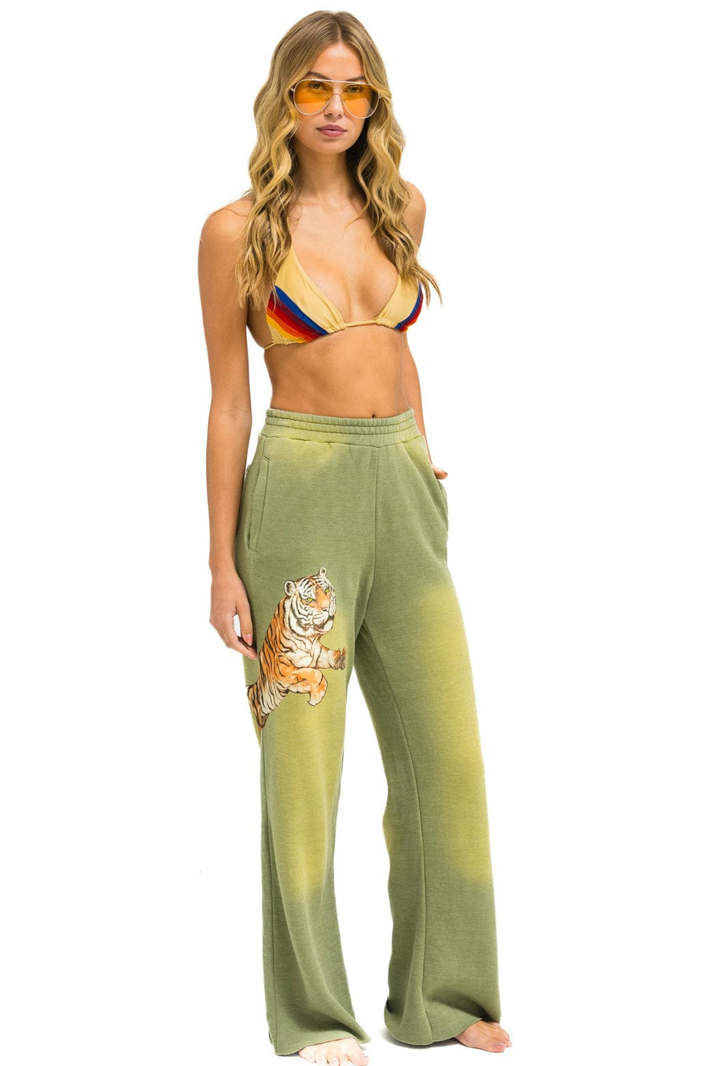 Retro TIGER WIDE LEG POCKET SWEATPANTS - FADED ARMY