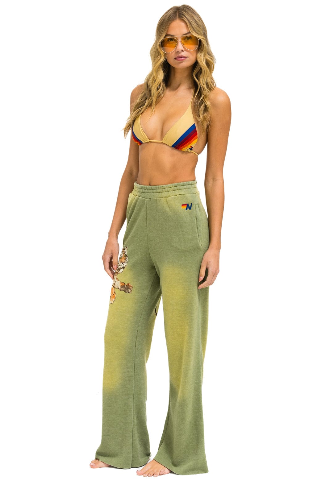 Retro TIGER WIDE LEG POCKET SWEATPANTS - FADED ARMY