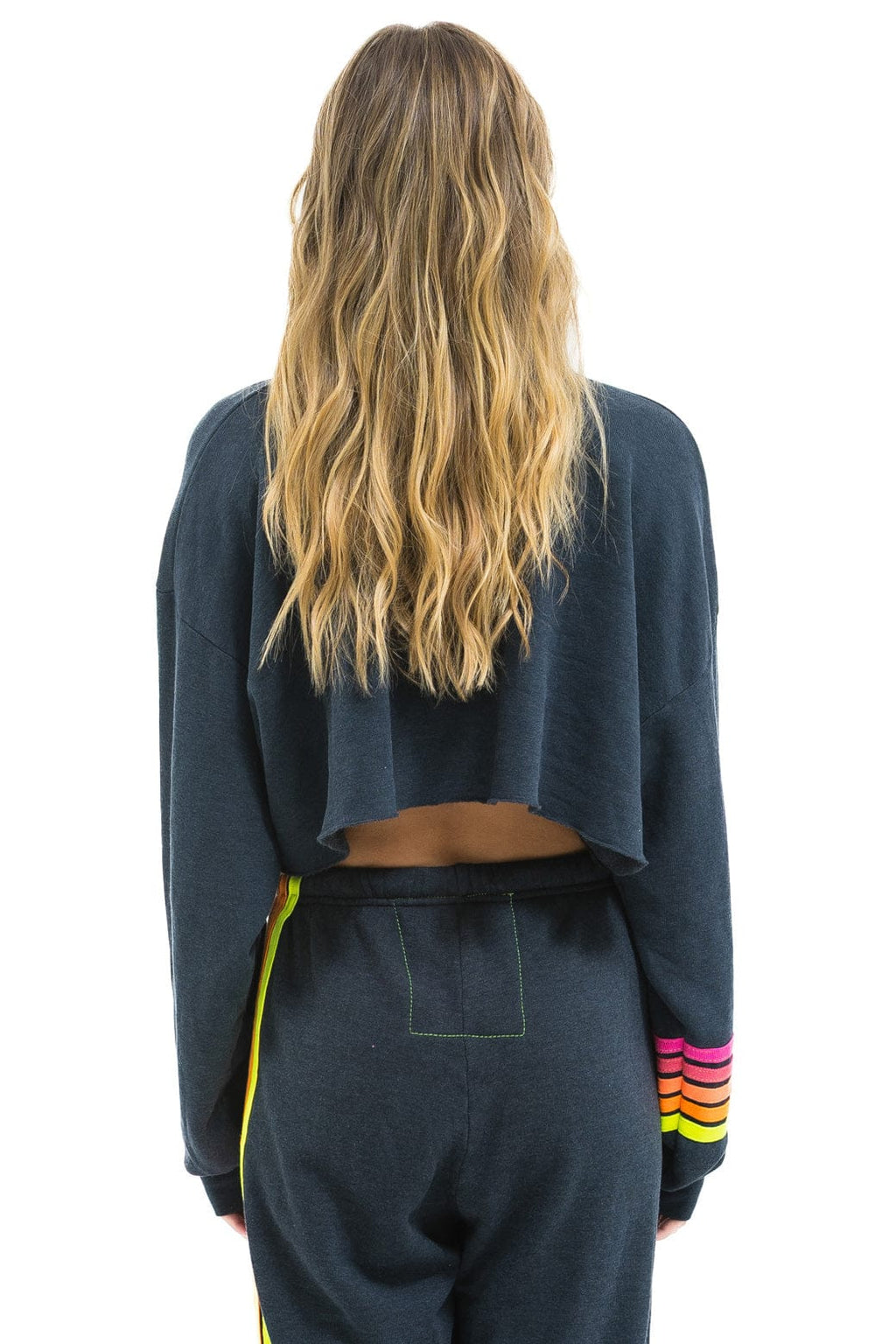 Retro RUGBY STITCH CROPPED CREW SWEATSHIRT RELAXED - CHARCOAL NEON