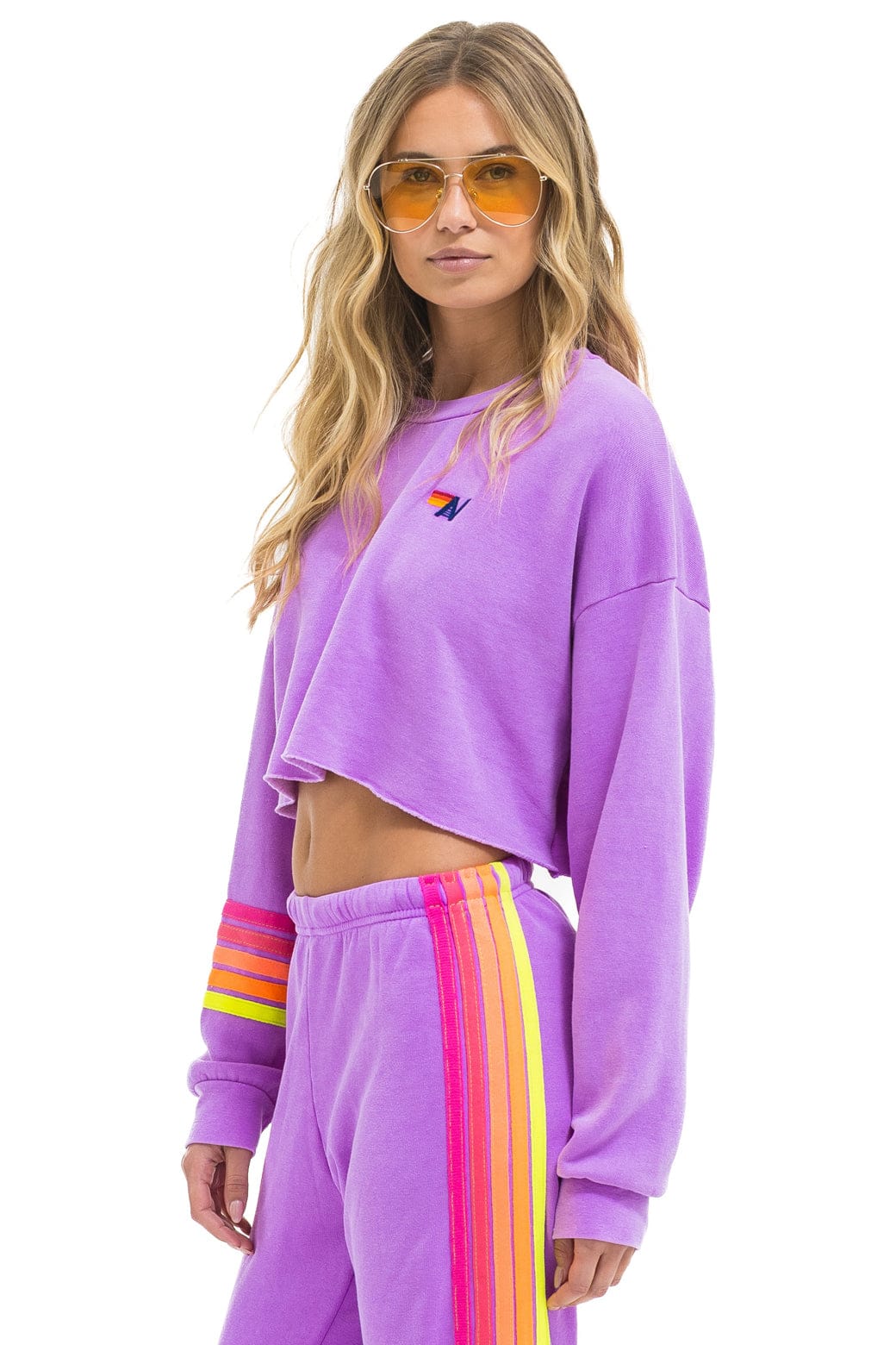 Retro RUGBY STITCH CROPPED CREW SWEATSHIRT RELAXED - NEON PURPLE NEON