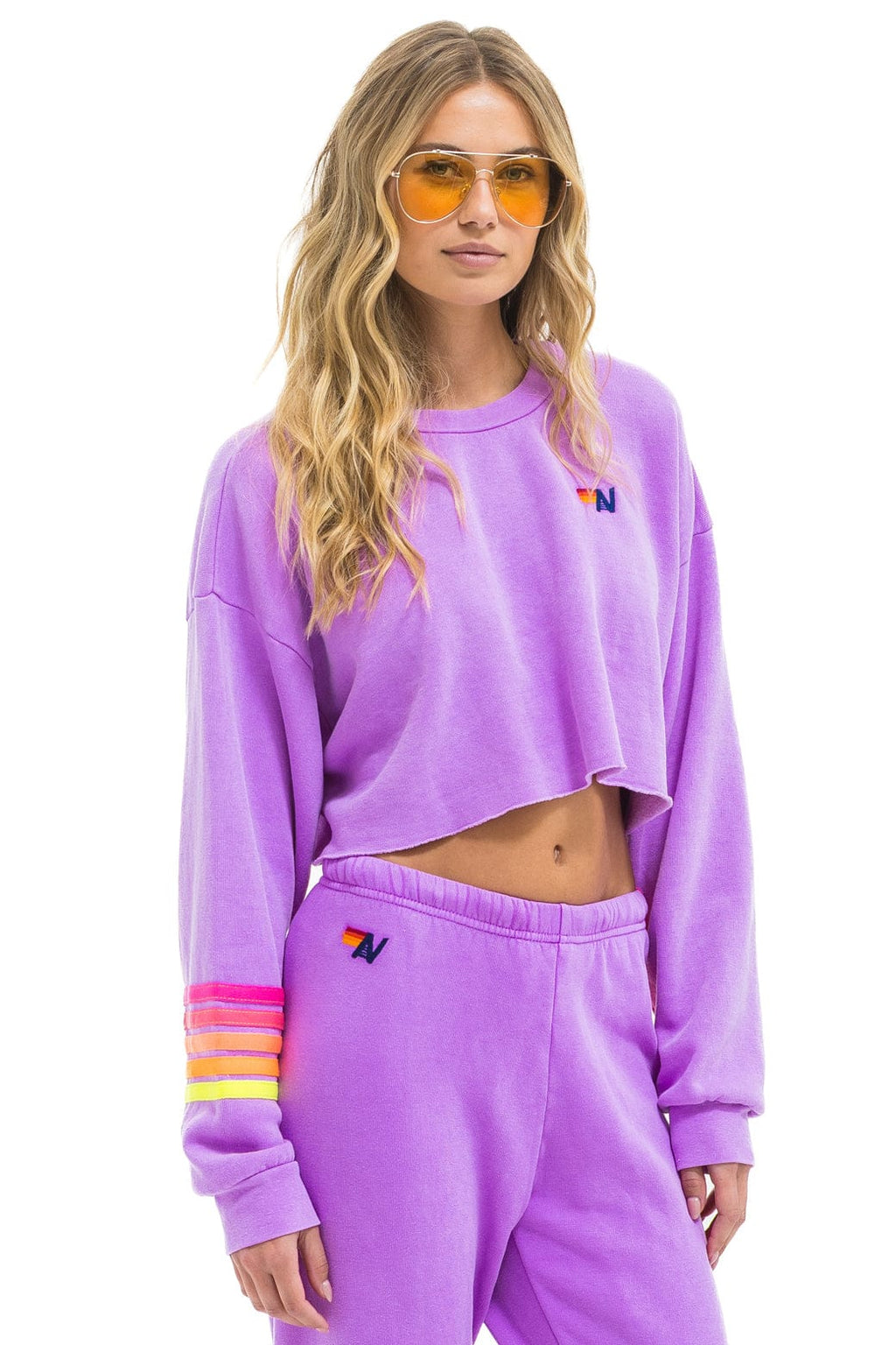 Retro RUGBY STITCH CROPPED CREW SWEATSHIRT RELAXED - NEON PURPLE NEON