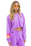 Retro RUGBY STITCH CROPPED CREW SWEATSHIRT RELAXED - NEON PURPLE NEON