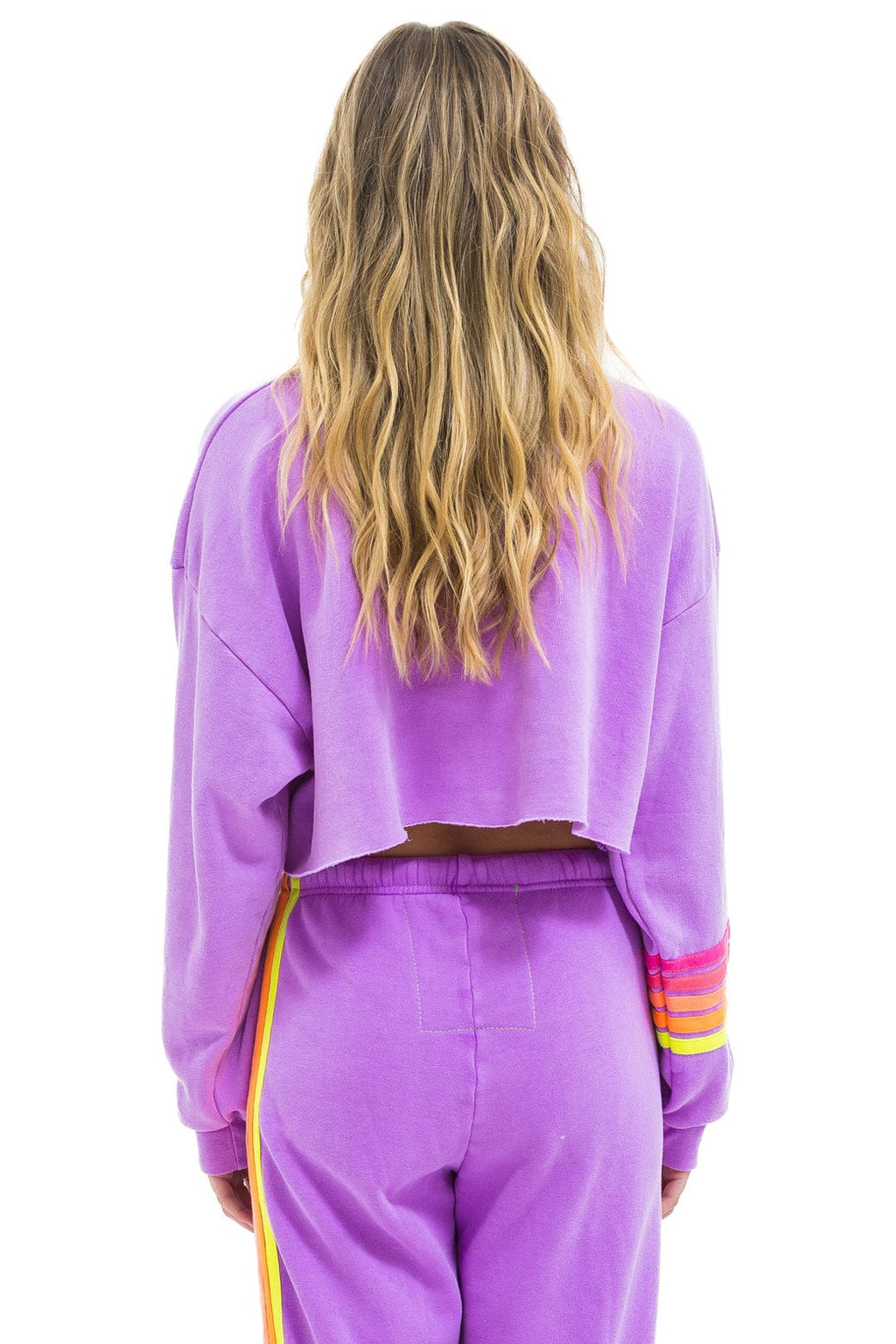 Retro RUGBY STITCH CROPPED CREW SWEATSHIRT RELAXED - NEON PURPLE NEON