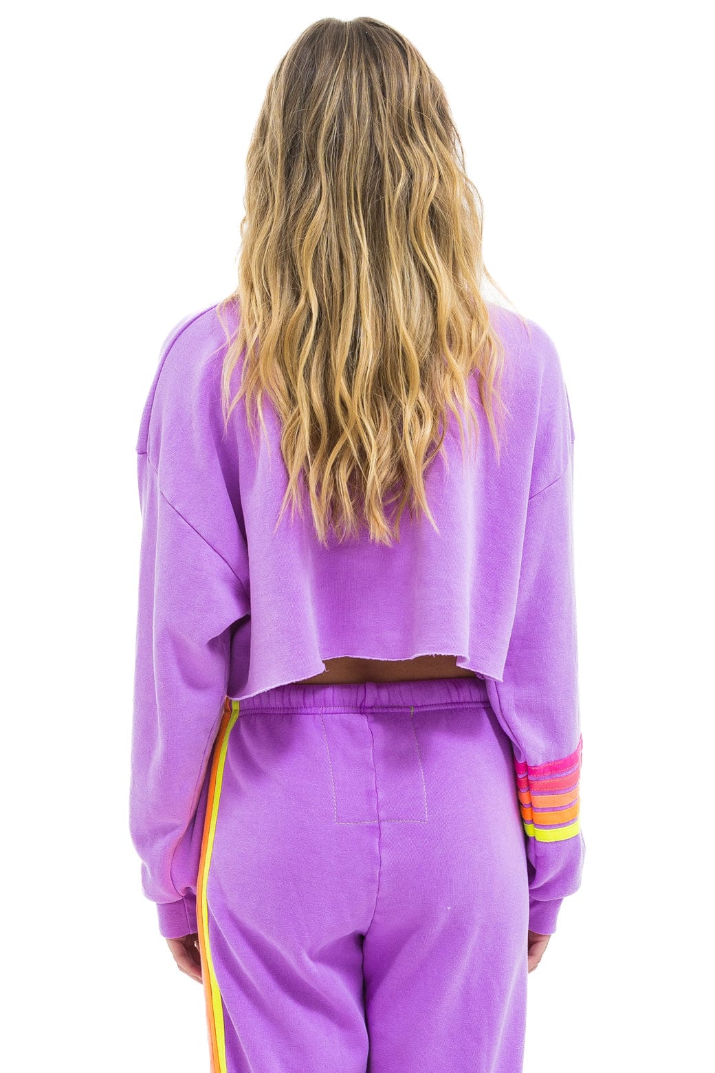 Retro RUGBY STITCH CROPPED CREW SWEATSHIRT RELAXED - NEON PURPLE NEON