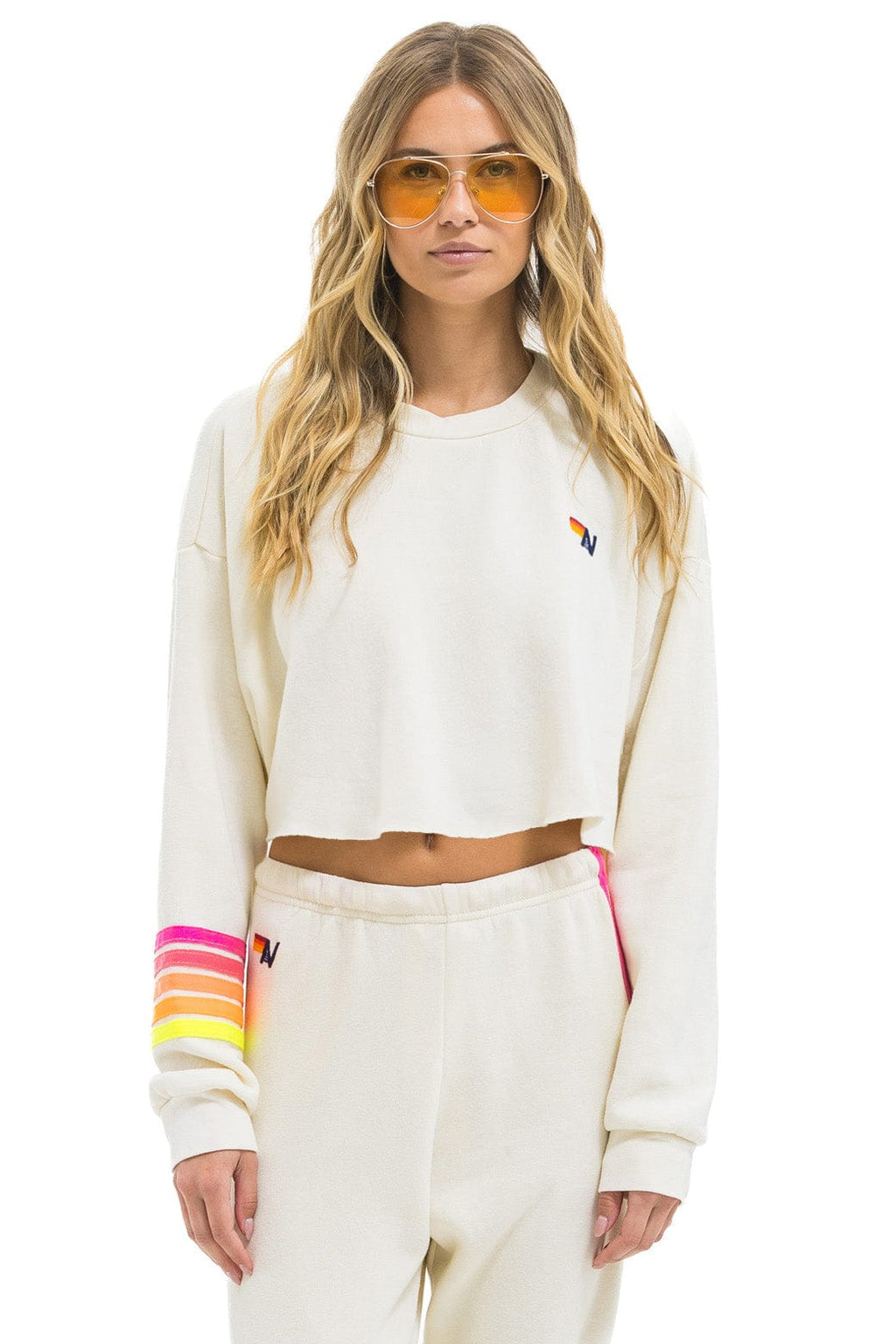 Retro RUGBY STITCH CROPPED CREW SWEATSHIRT RELAXED - VINTAGE WHITE NEON
