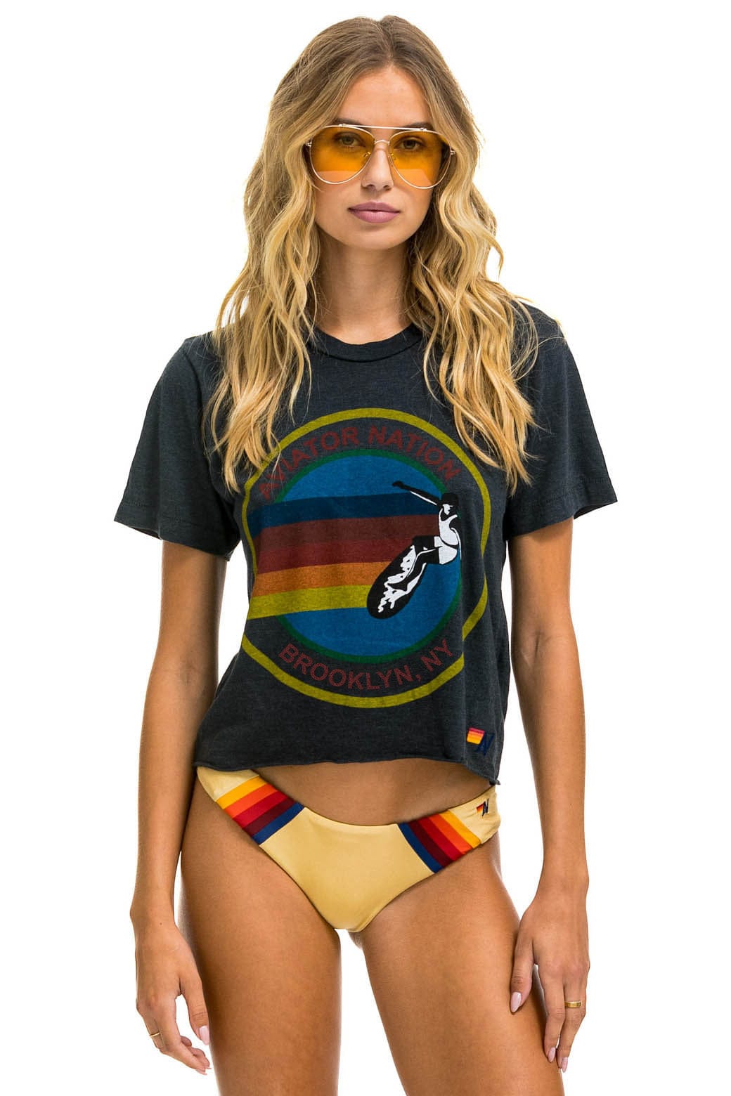 Retro AVIATOR NATION BROOKLYN BOYFRIEND TEE - CHARCOAL