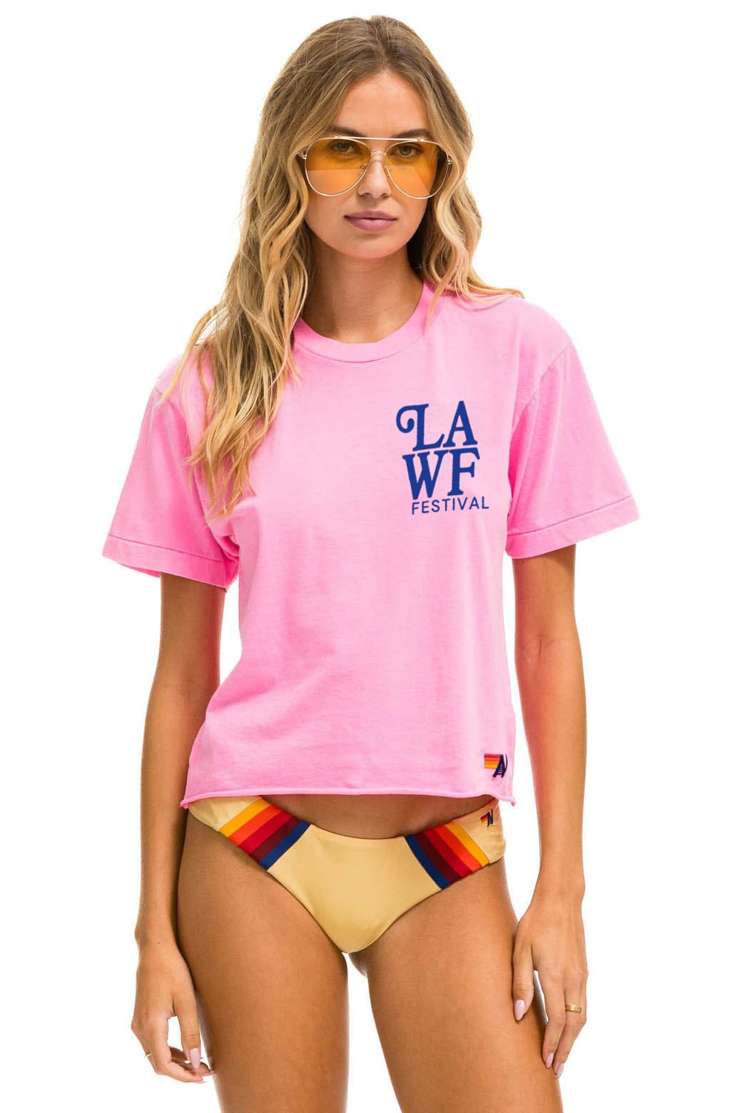 Retro LOS ANGELES WINE & FOOD 2025 BOYFRIEND TEE - NEON PINK
