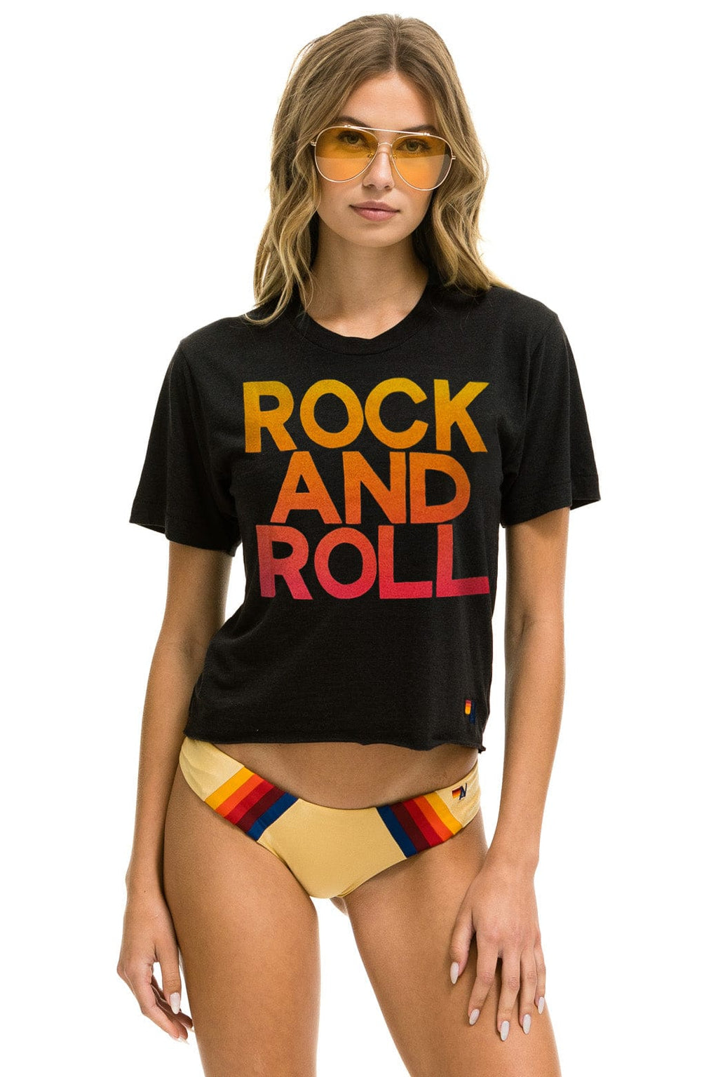 Retro ROCK & ROLL FADE BOYFRIEND TEE - CHARCOAL