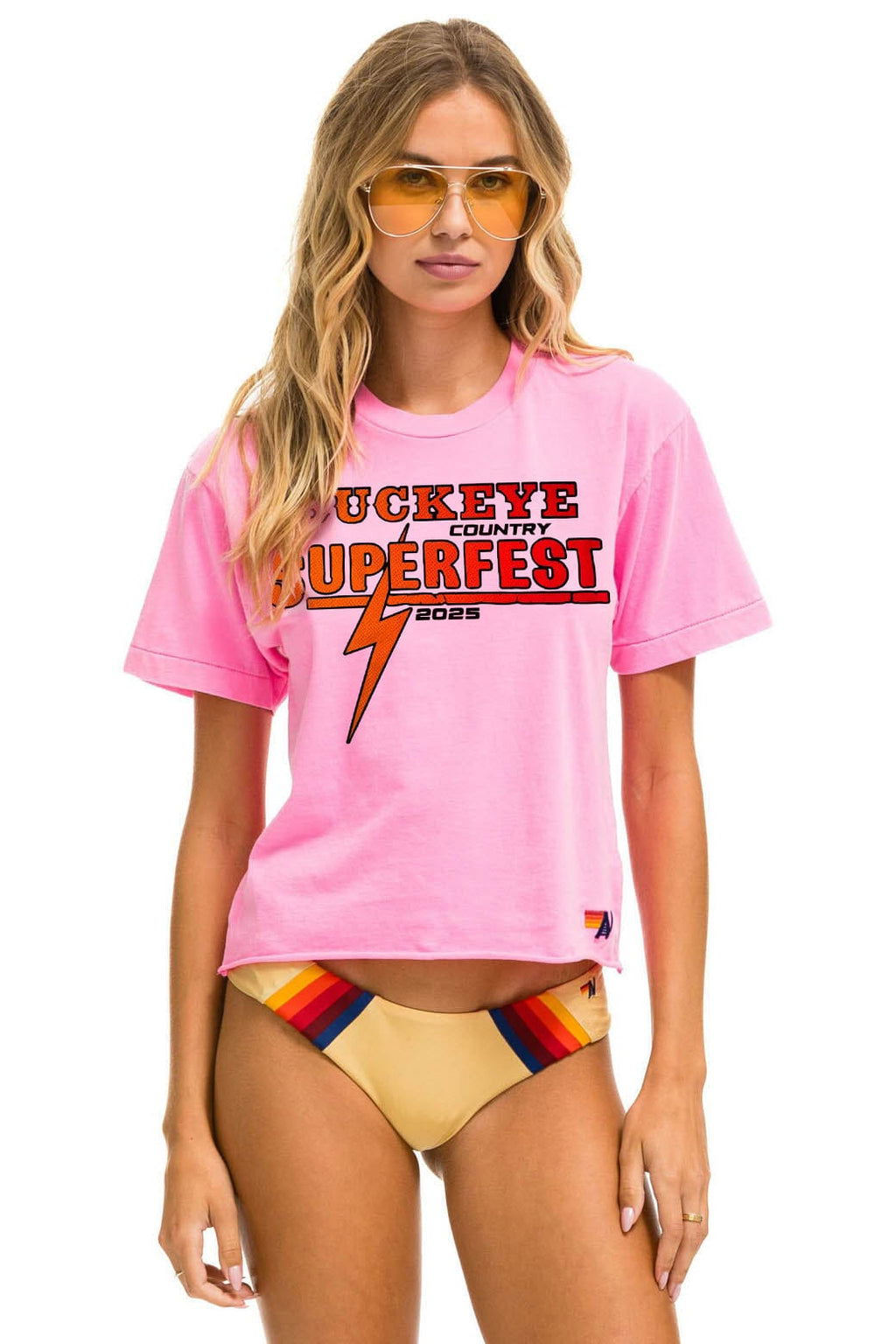 Retro BUCKEYE FEST 2025 BOYFRIEND TEE SHIRT - NEON PINK