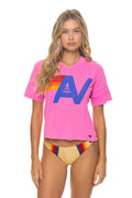 Retro LOGO V-NECK JERSEY BOYFRIEND TEE - NEON PINK NEON PINK