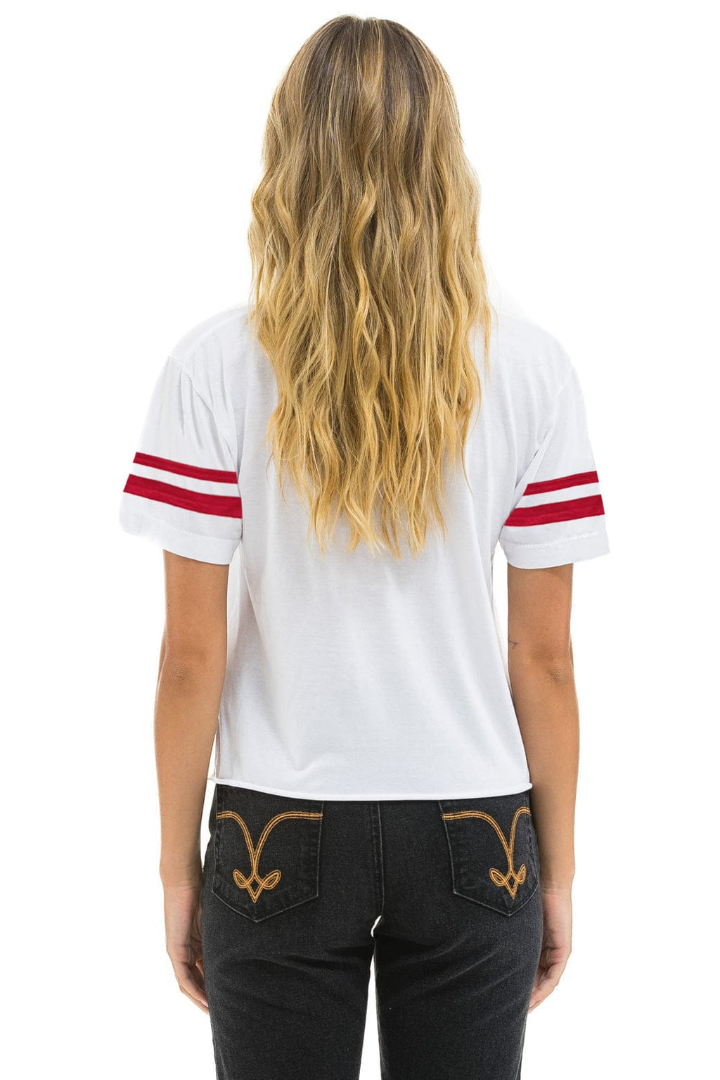 Retro USA STAR VNECK JERSEY BOYFRIEND TEE - WHITE RED