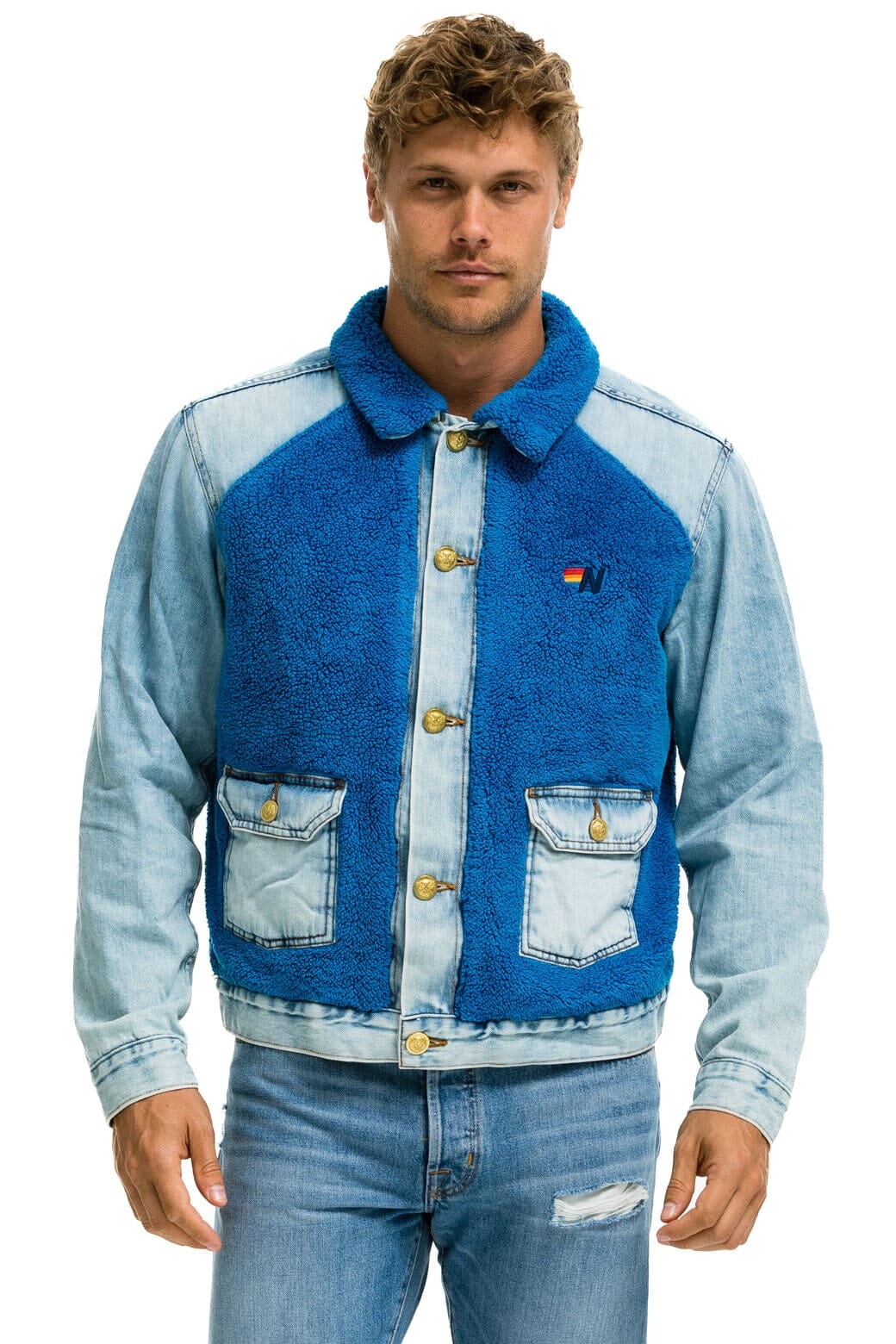 Retro ASPEN SHERPA UNISEX DENIM JACKET - SUPER LIGHT BLUE