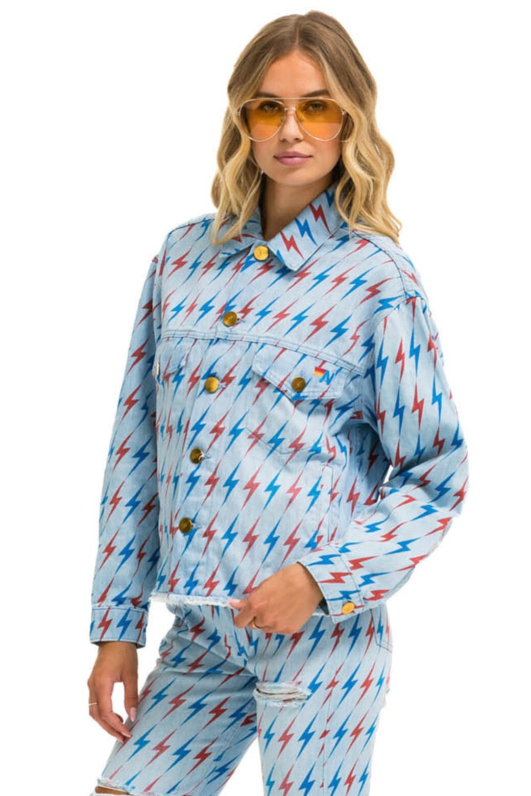 Retro AVIATOR BOLT OVERSIZED CUTOFF DENIM JACKET - SUPER LIGHT