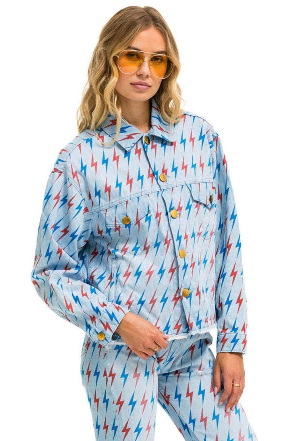 Retro AVIATOR BOLT OVERSIZED CUTOFF DENIM JACKET - SUPER LIGHT