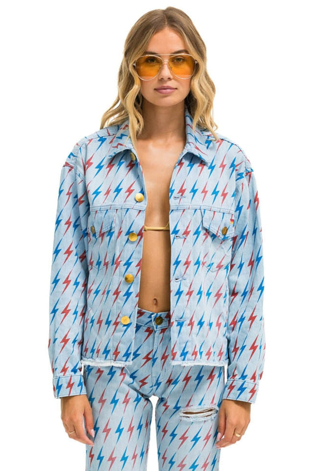 Retro AVIATOR BOLT OVERSIZED CUTOFF DENIM JACKET - SUPER LIGHT