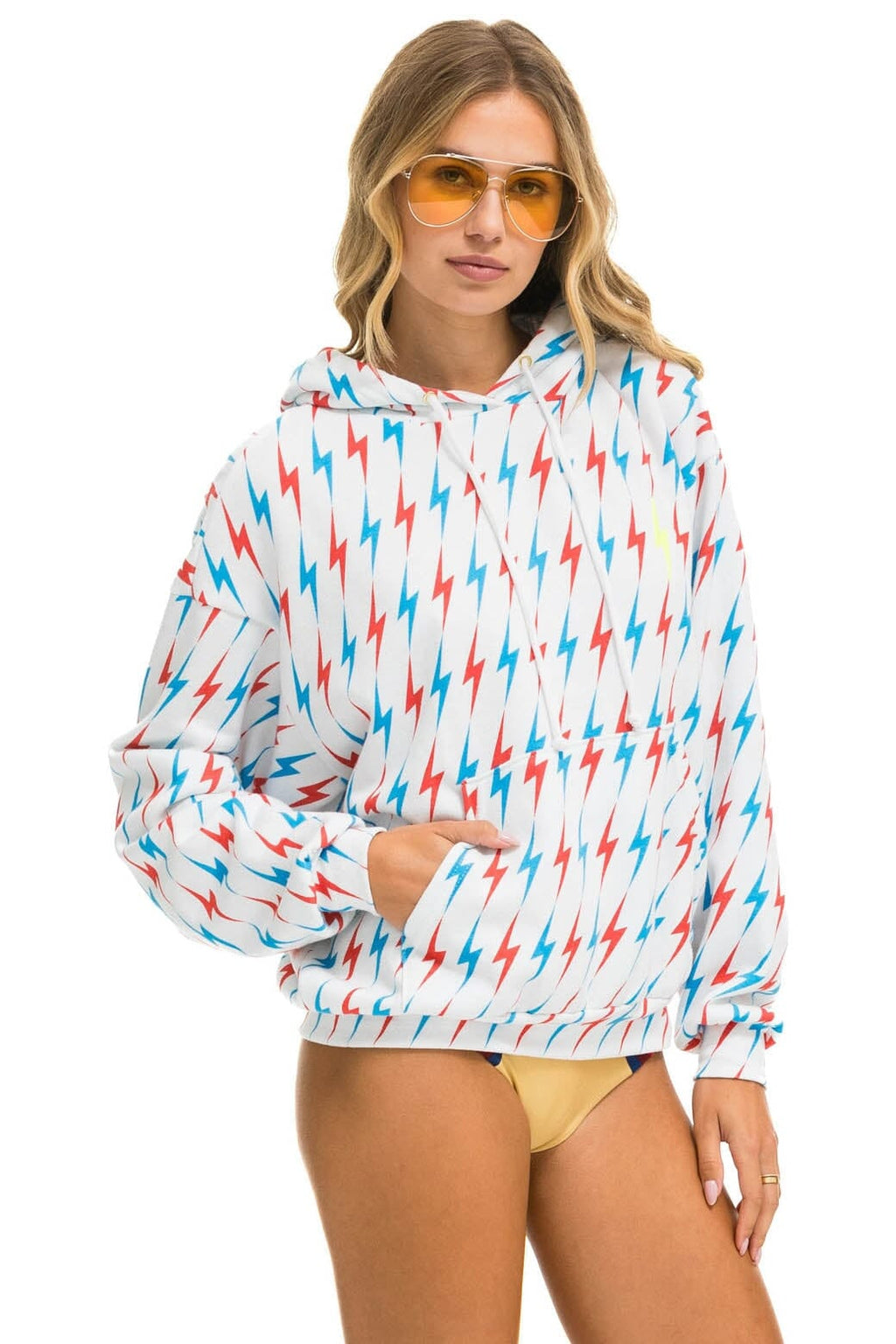 Retro AVIATOR BOLT W BOLT EMBROIDERY RELAXED PULLOVER HOODIE - WHITE USA