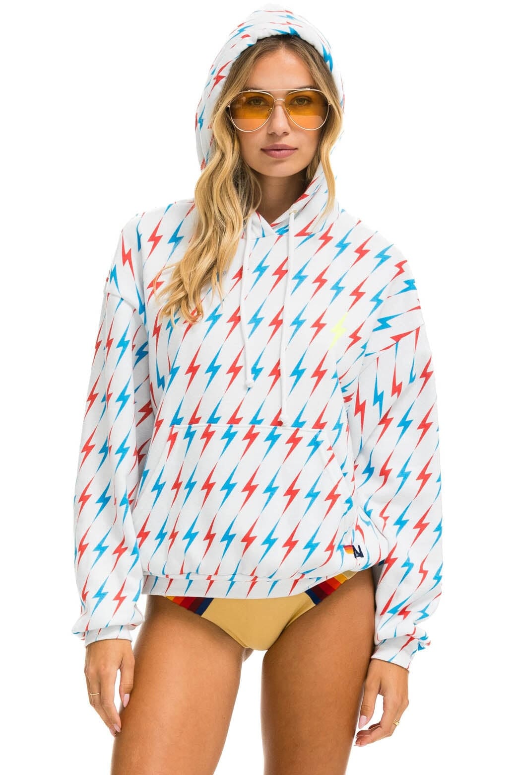 Retro AVIATOR BOLT W BOLT EMBROIDERY RELAXED PULLOVER HOODIE - WHITE USA