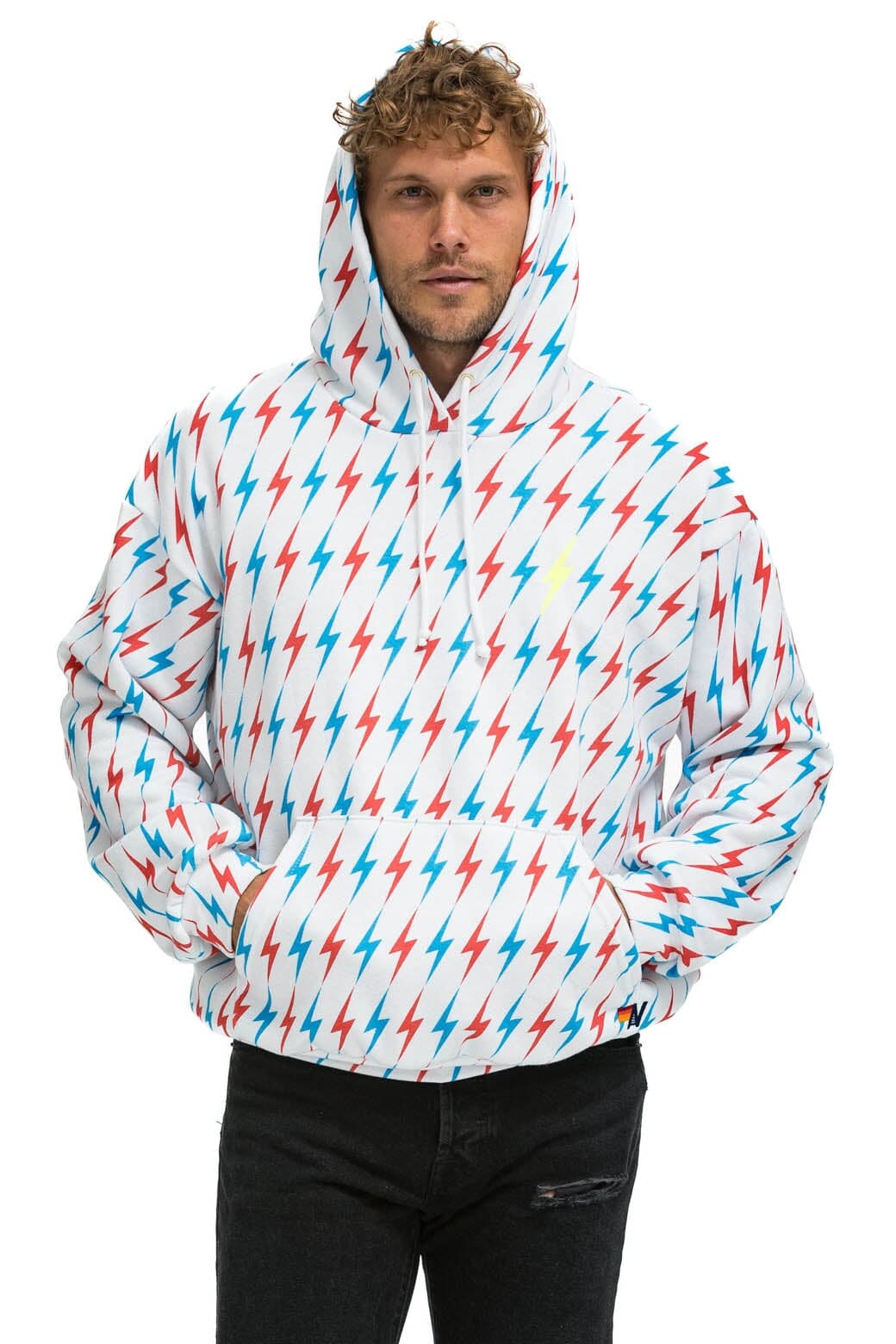 Retro AVIATOR BOLT W BOLT EMBROIDERY RELAXED PULLOVER HOODIE - WHITE USA