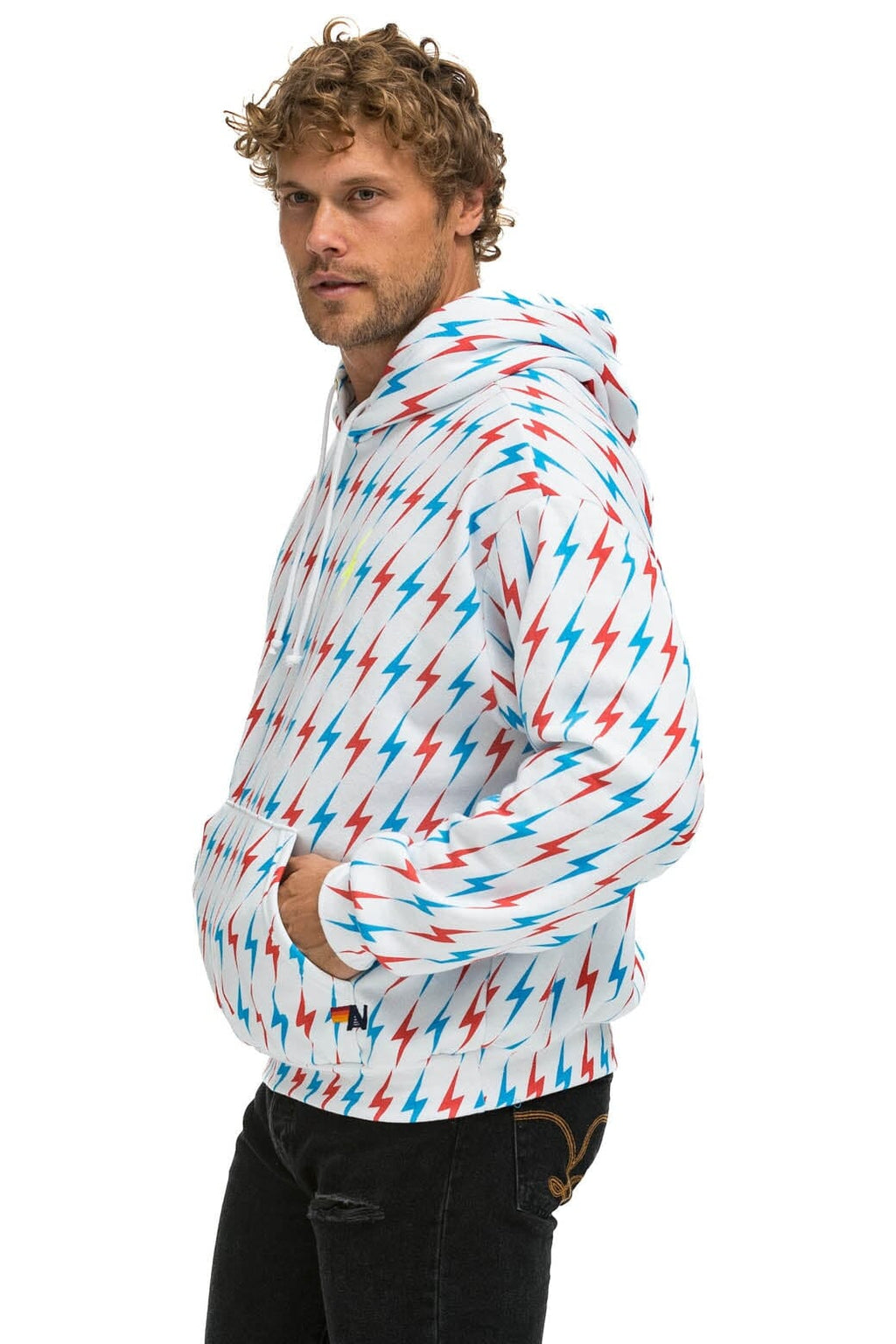 Retro AVIATOR BOLT W BOLT EMBROIDERY RELAXED PULLOVER HOODIE - WHITE USA