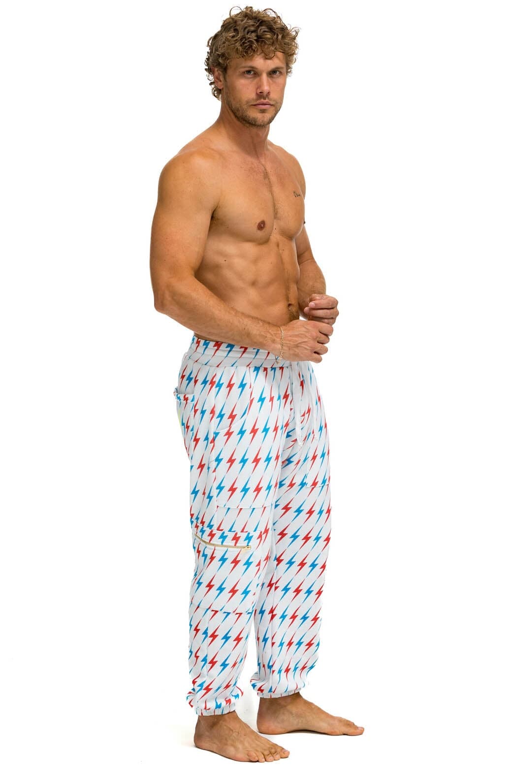 Retro AVIATOR BOLT EMBROIDERY SWEATPANTS - WHITE USA