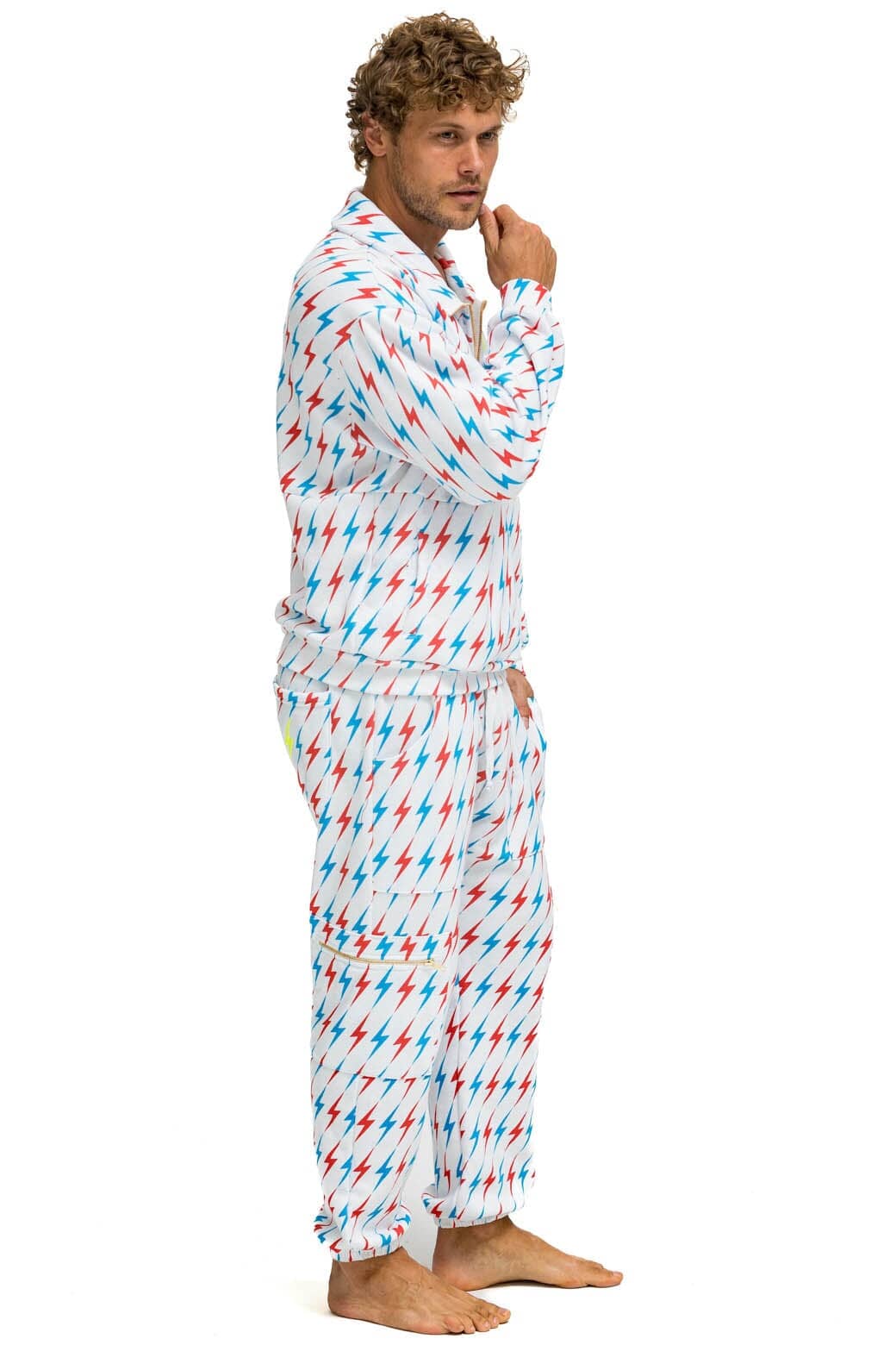 Retro AVIATOR BOLT EMBROIDERY SWEATPANTS - WHITE USA