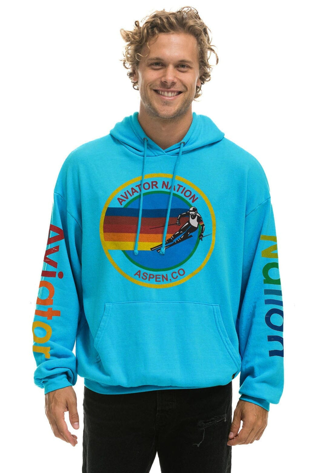 Retro AVIATOR NATION ASPEN RELAXED PULLOVER HOODIE - NEON BLUE