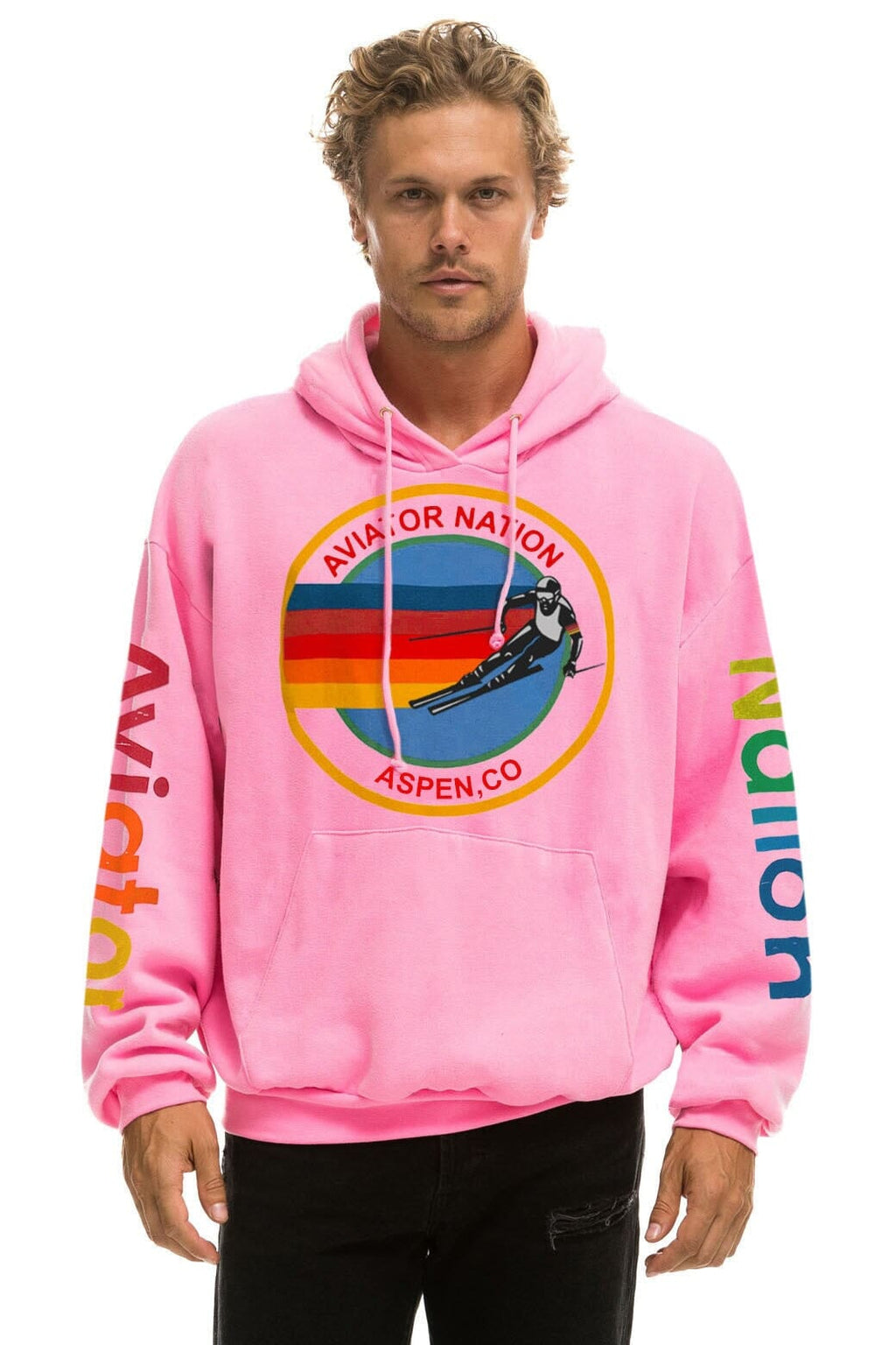 Retro AVIATOR NATION ASPEN RELAXED PULLOVER HOODIE - NEON PINK