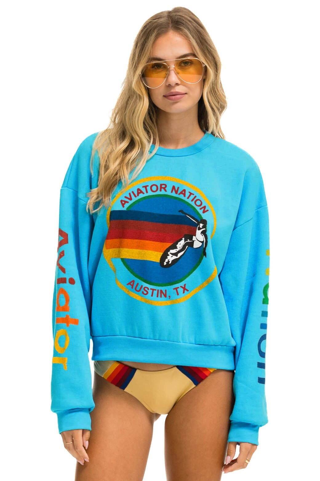 Retro AVIATOR NATION AUSTIN RELAXED CREW SWEATSHIRT - NEON BLUE