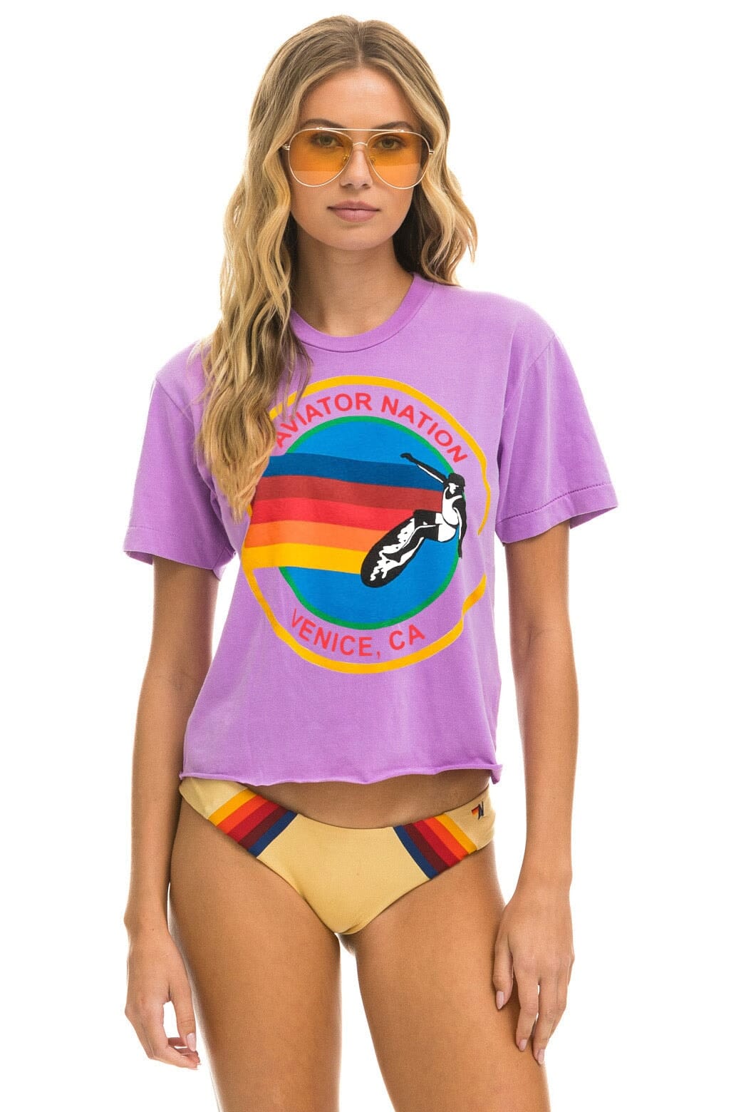 Retro AVIATOR NATION BOYFRIEND TEE - NEON PURPLE
