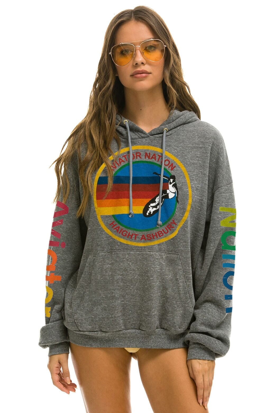 Retro AVIATOR NATION HAIGHT ASHBURY RELAXED PULLOVER HOODIE - HEATHER GREY