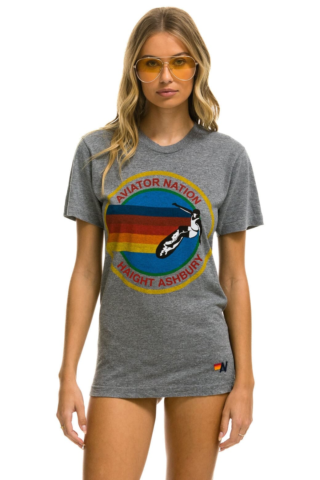 Retro AVIATOR NATION HAIGHT ASHBURY TEE - HEATHER GREY