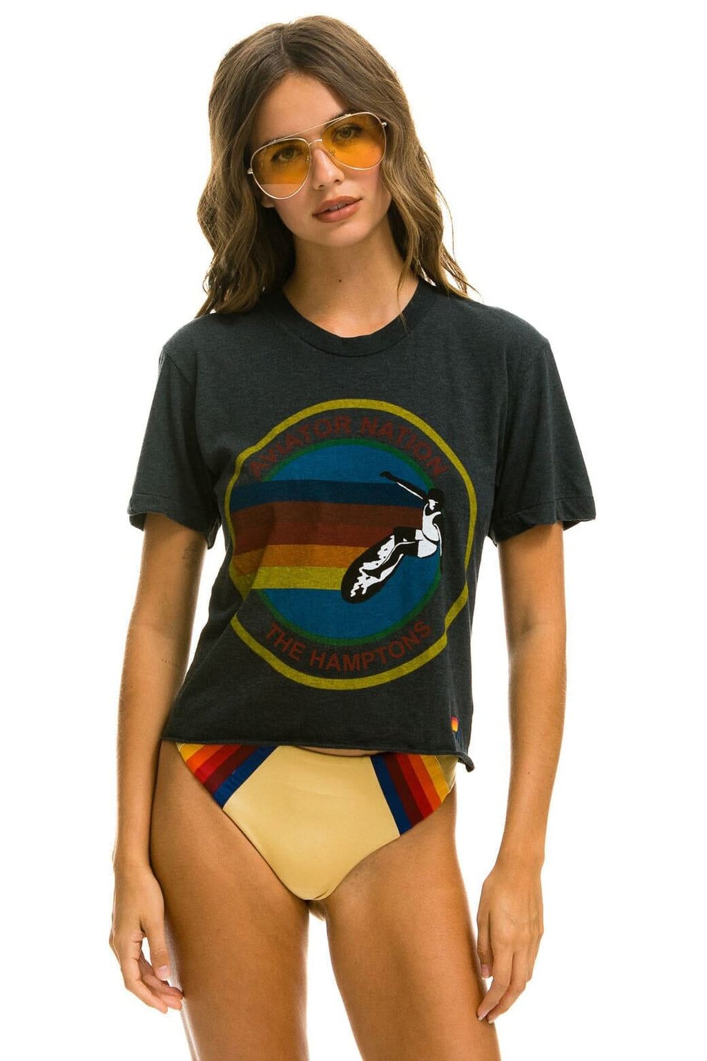 Retro AVIATOR NATION HAMPTONS BOYFRIEND TEE - CHARCOAL