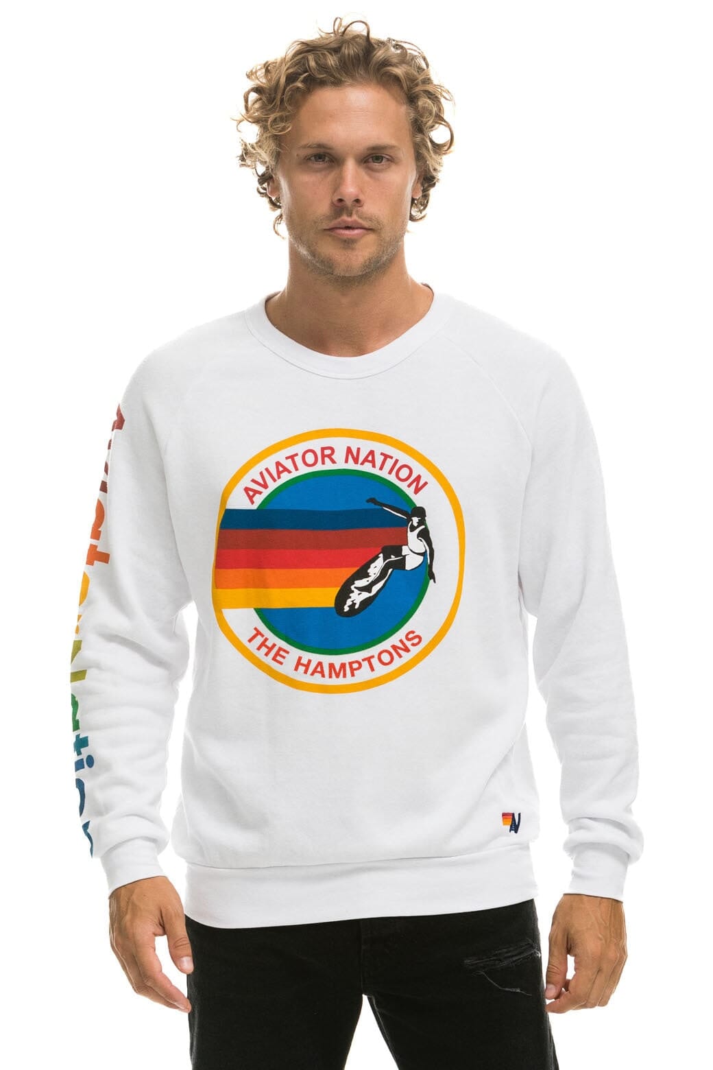Retro AVIATOR NATION HAMPTONS CREW SWEATSHIRT - WHITE