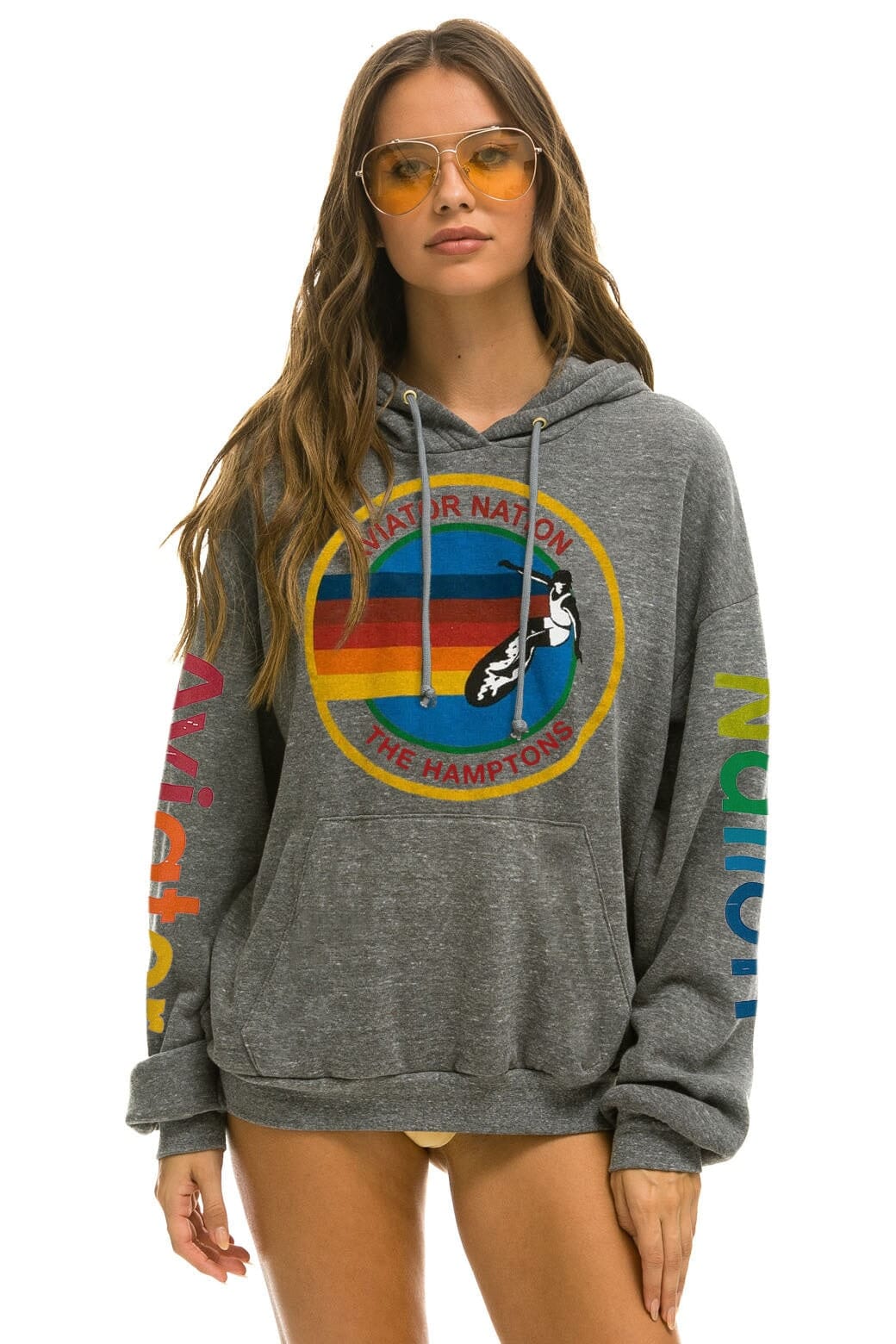 Retro AVIATOR NATION HAMPTONS RELAXED PULLOVER HOODIE - HEATHER GREY
