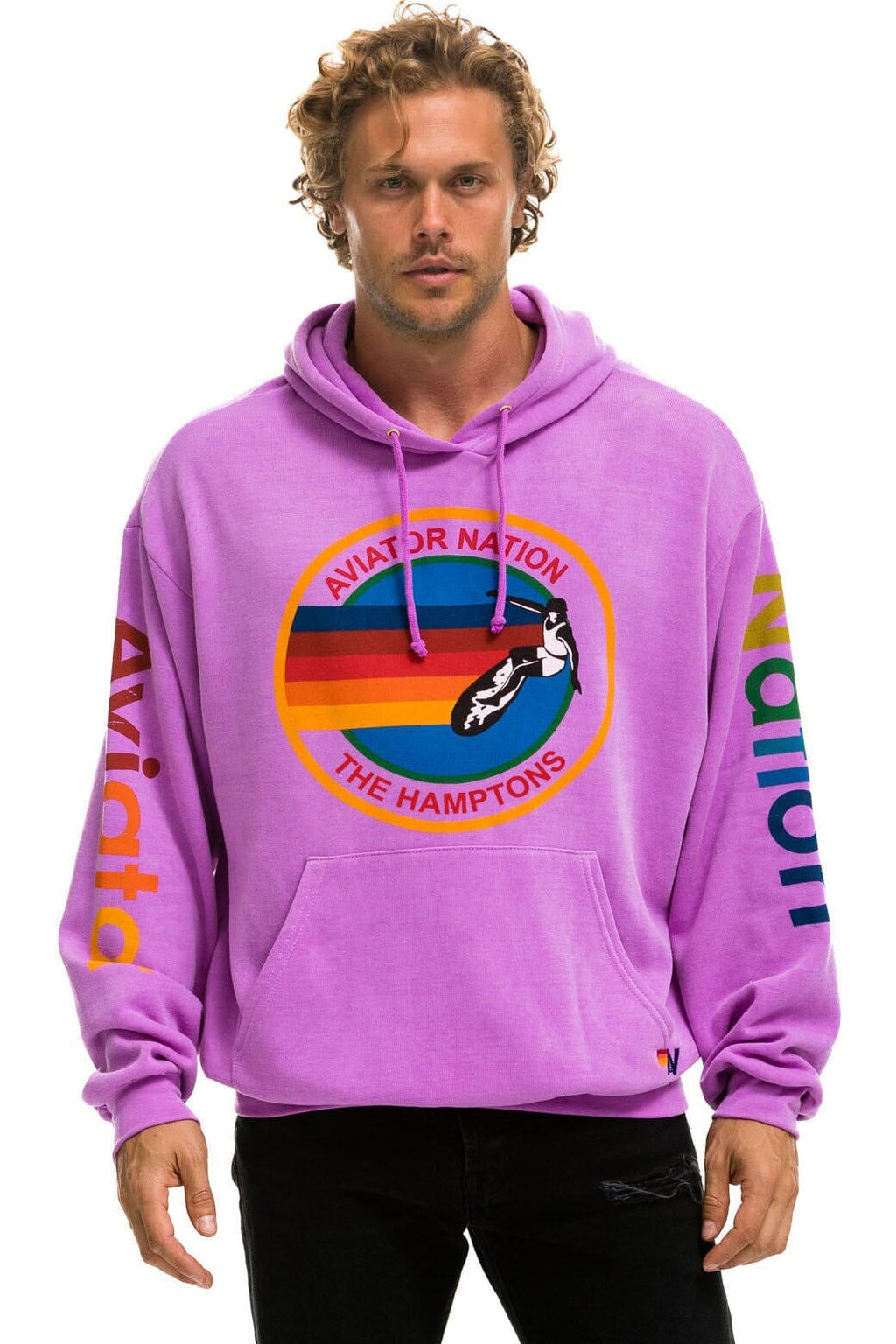 Retro AVIATOR NATION HAMPTONS RELAXED PULLOVER HOODIE - NEON PURPLE