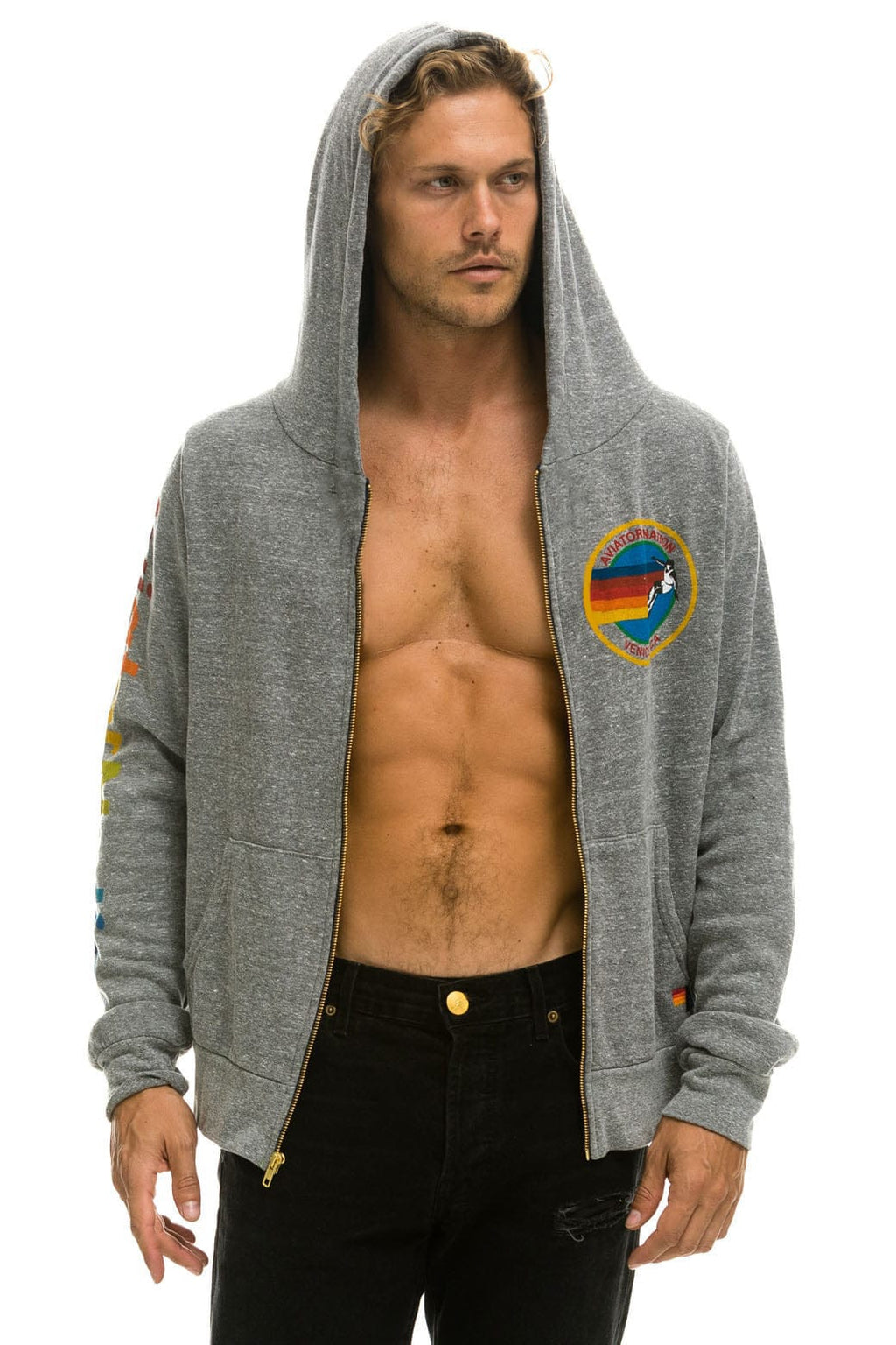 Retro AVIATOR NATION VENICE HOODIE - HEATHER GREY