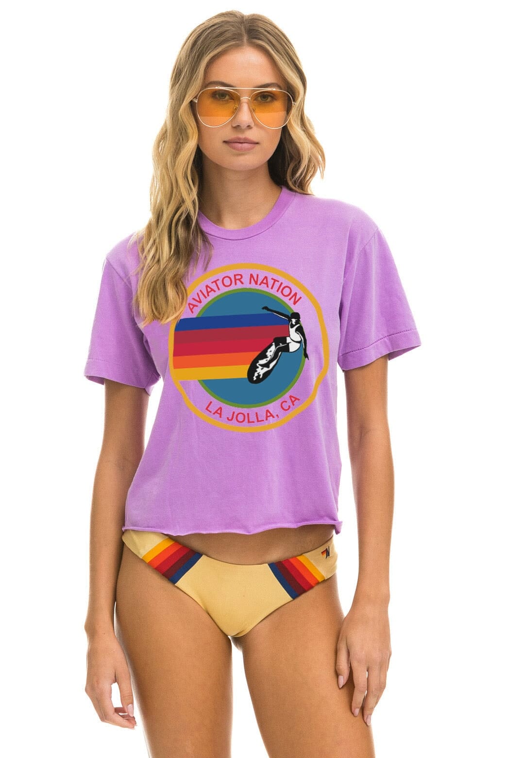 Retro AVIATOR NATION LA JOLLA BOYFRIEND TEE - NEON PURPLE